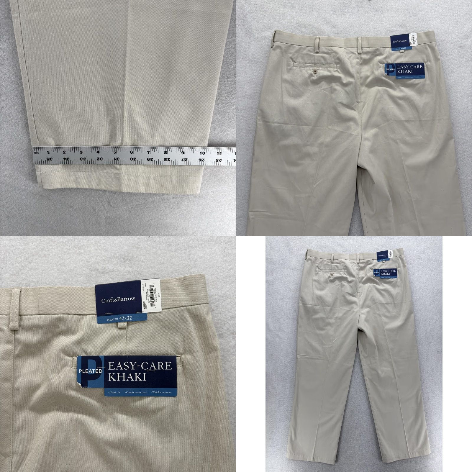 Croft & Barrow Croft & Barrow Easy-Care Khaki Chino Pants Mens 42x32 Beige Classic Fit Pleated Size US 42 / EU 58 - 9 Thumbnail