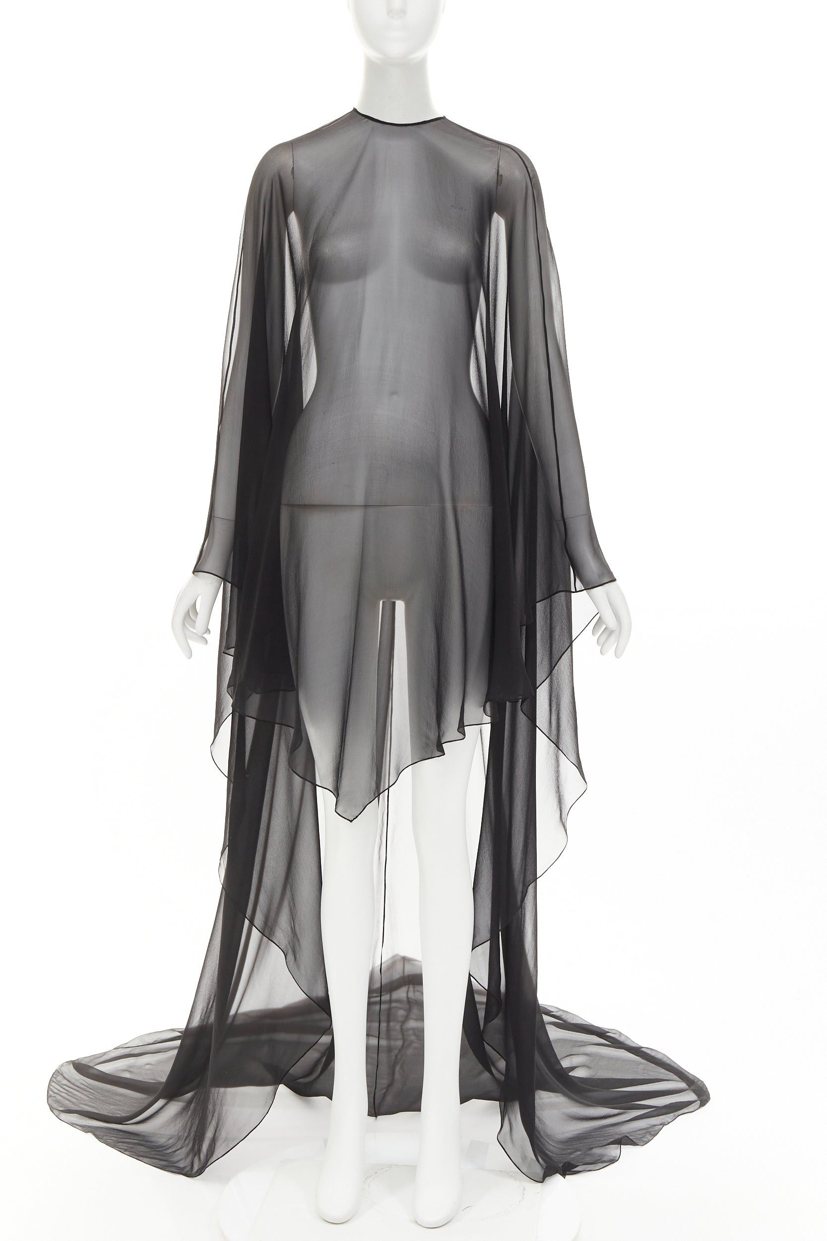 Alexandre Vauthier ALEXANDRE VAUTHIER COUTURE black sheer flowey cape style sleeves asymmetric high low cape kaftan top Size S / US 4 / IT 40 - 1 Thumbnail