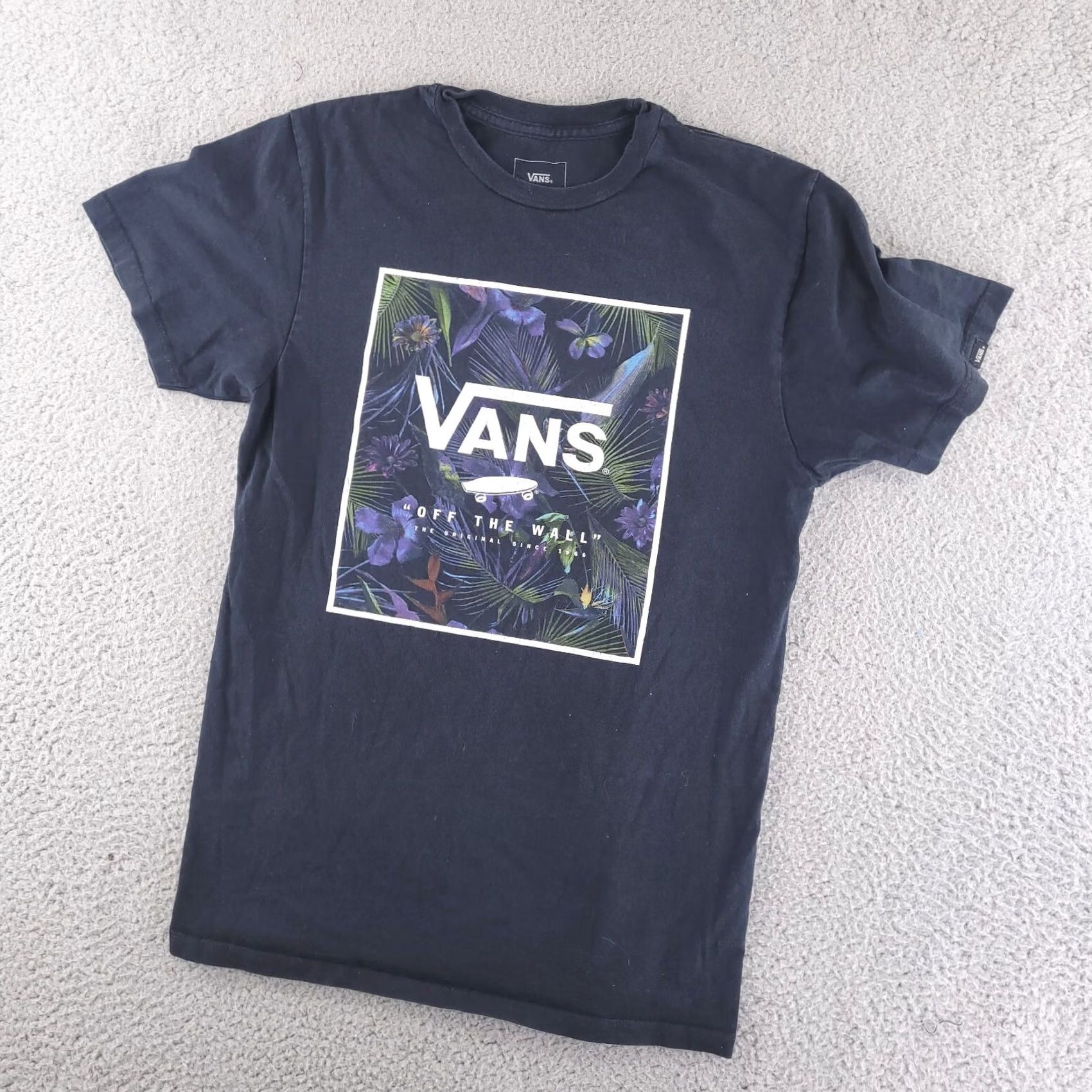 Vans VANS Shirt Mens Small Black Short Sleeve Floral Fern Box Logo Slim Size US S / EU 44-46 / 1 - 2 Thumbnail