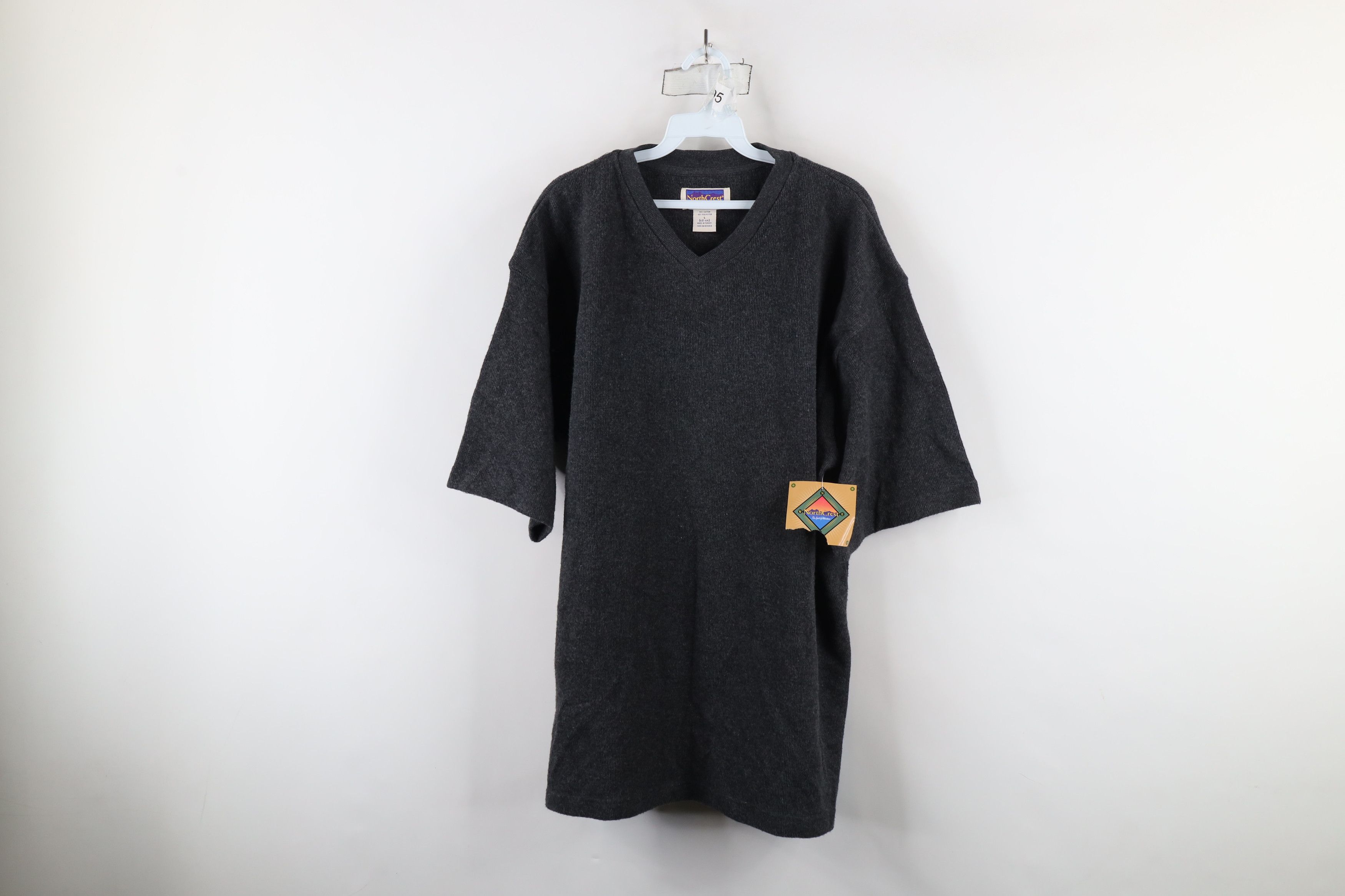 Vintage Deadstock Vintage 90s Streetwear Ribbed Knit T-Shirt Gray Size US L / EU 52-54 / 3 - 1 Thumbnail