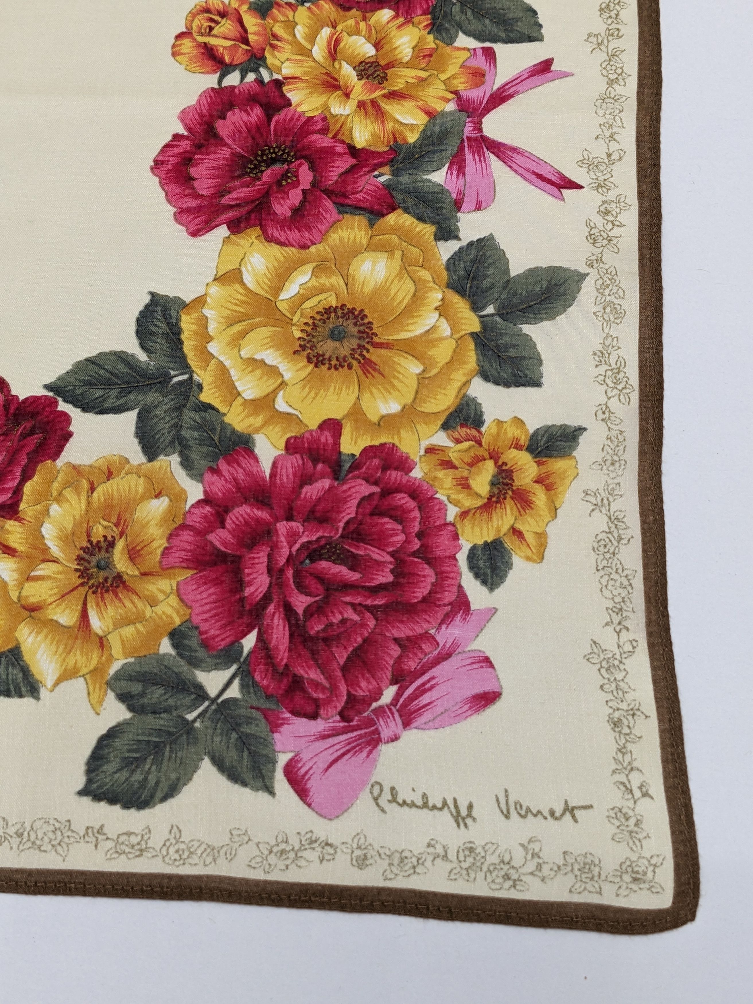 Other Philippe Venet Floral Handkerchief with Pink Ribbon Bows Size ONE SIZE - 2 Thumbnail