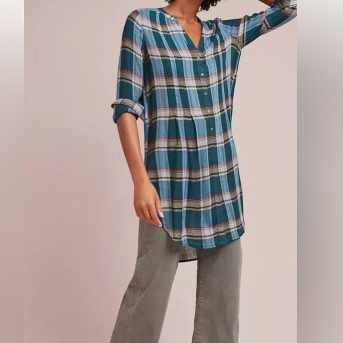 Anthropologie Akemi + Kin Lucie Flannel Plaid Tunic Shirt, EUC, Small Size S / US 4 / IT 40 - 1 Thumbnail