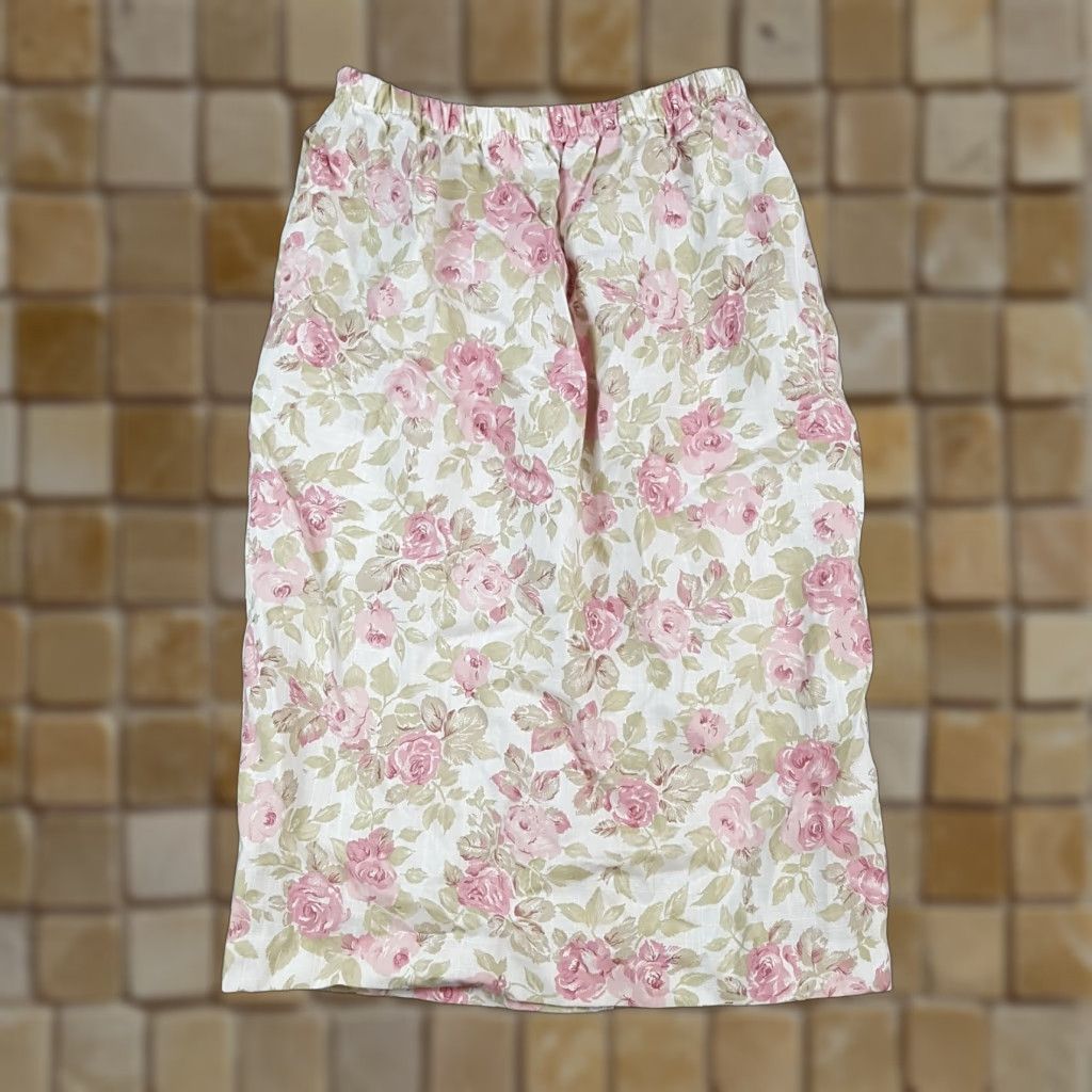 Vintage Vintage 80s Pink Flower Stretch Waist Pencil Straight Womens 8 Floral Skirt Size 30" / US 8 / IT 44 - 1 Thumbnail