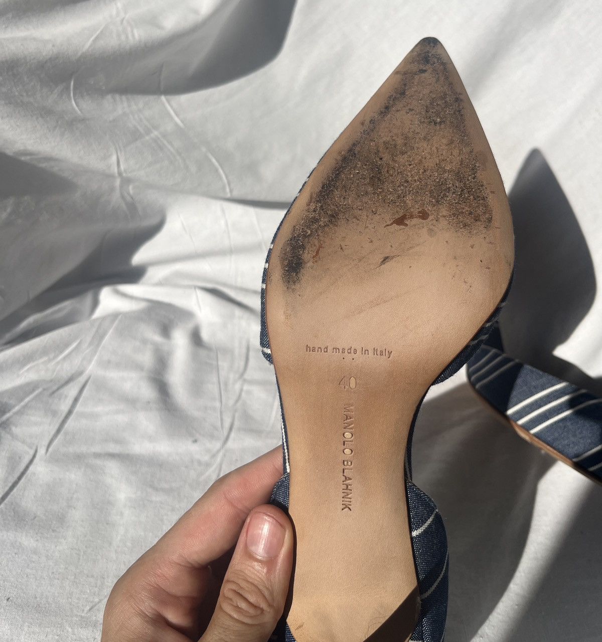 Manolo Blahnik Striped canvas slip on pumps Size US 10 / IT 40 - 17 Thumbnail