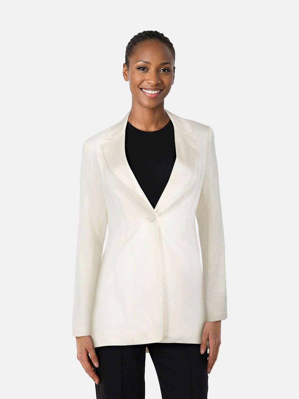 White Satin Single Breasted Blazer