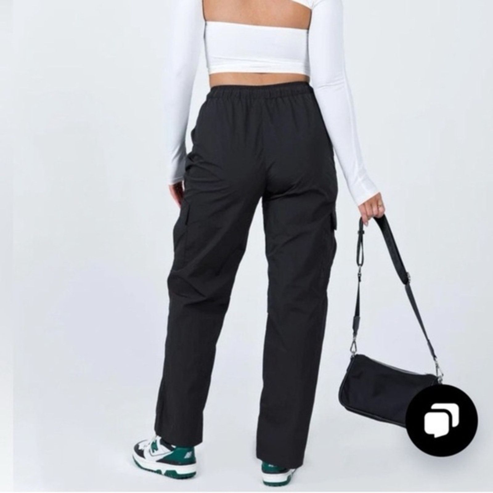 PRINCESS POLLY Princess Polly Flossie Parachute Pants Women’s 4 Black Cargo Size 27" / US 4 / IT 40 - 3 Thumbnail