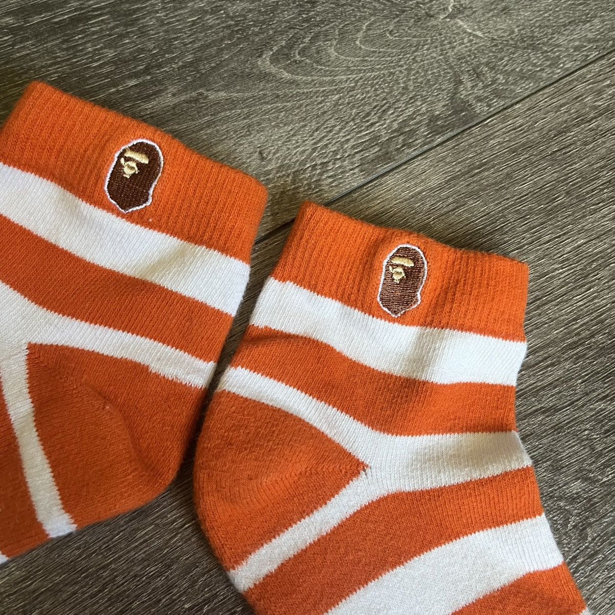 Bape A Bathing Ape Bape Orange White Striped Logo Ankle Socks Size ONE SIZE - 4 Thumbnail