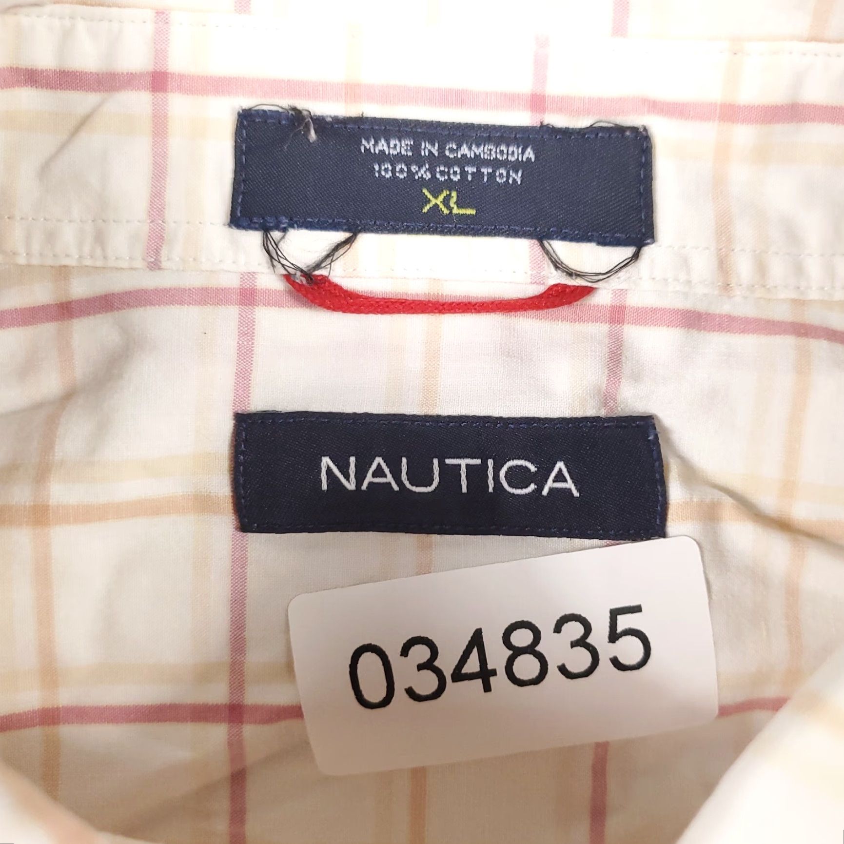Nautica Nautica Shirt Mens XL Beige Red Check Button-Up Short Sleeve Casual Office Wear 100% Cotton Adult Mens Size US XL / EU 56 / 4 - 8 Thumbnail
