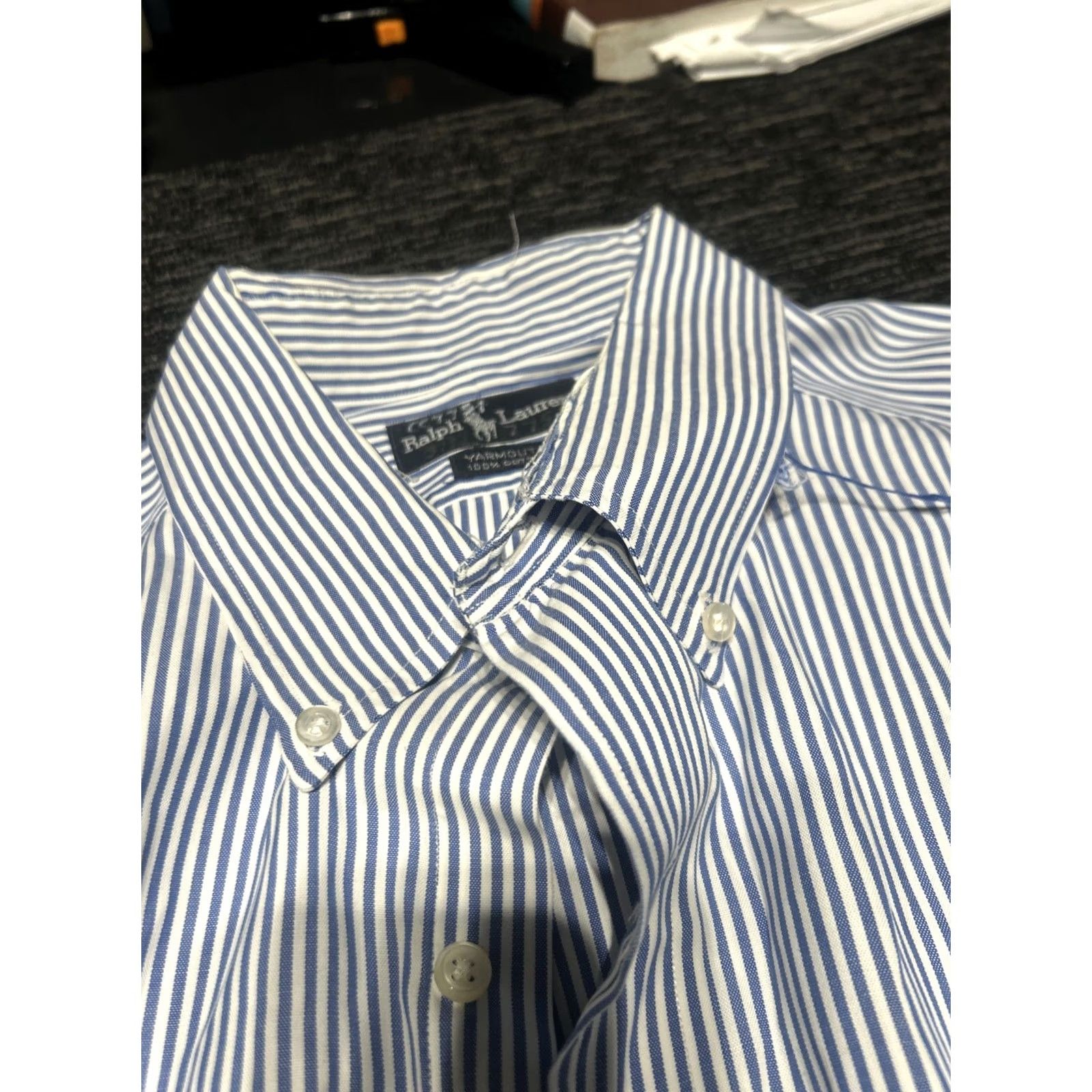 Ralph Lauren VINTAGE Ralph Lauren Yarmouth Shirt Mens 17.5x35 Oxford Button-Up Blue White Striped 90s Collegiate Size 48R - 2 Thumbnail