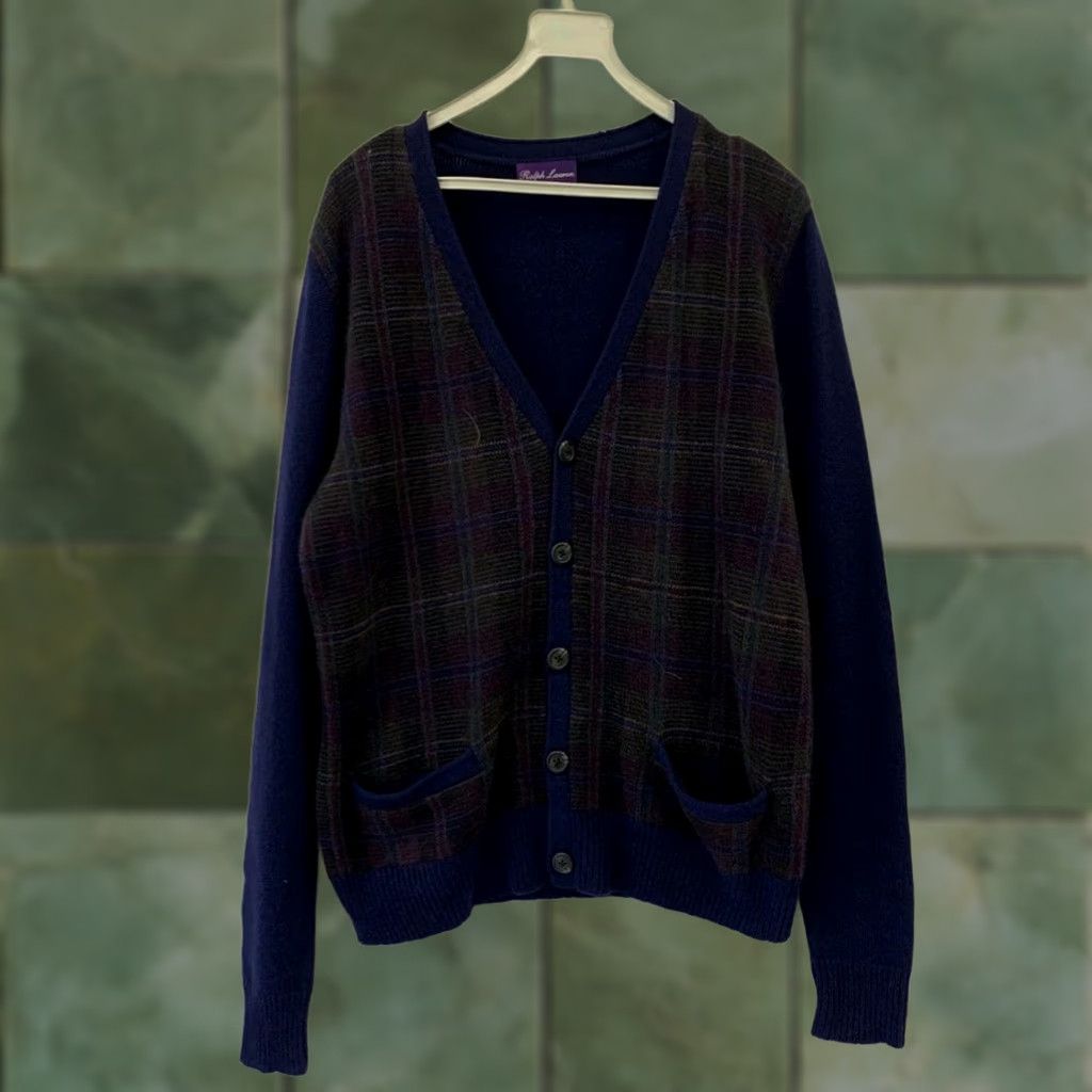 Ralph Lauren Purple Label Ralph Lauren Purple Label Cardigan Sweater Plaid Front Navy Men’s M Size US M / EU 48-50 / 2 - 1 Thumbnail