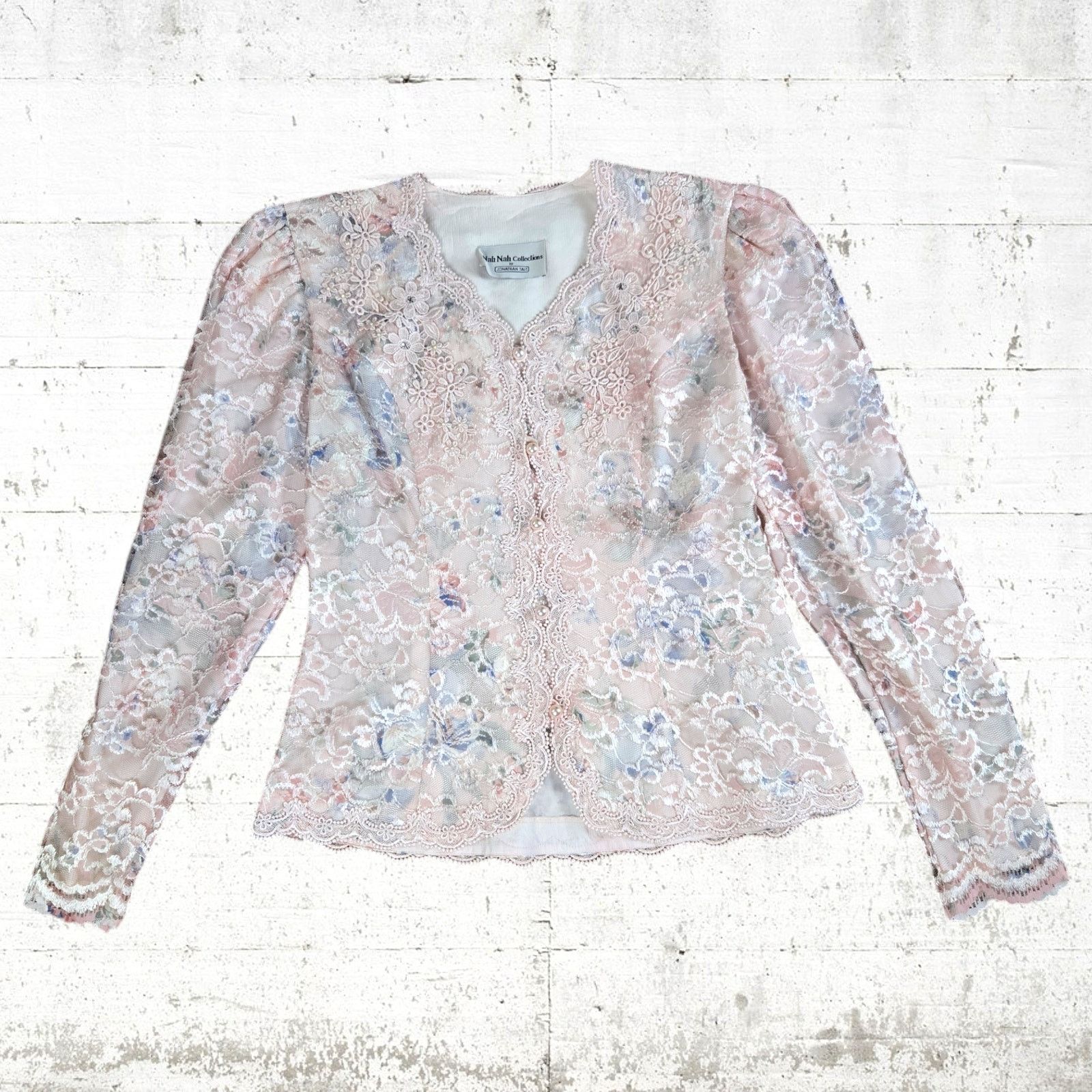 Vintage Vintage Pastel Pink Floral Lace Blazer Size 8 Size M / US 6-8 / IT 42-44 - 2 Thumbnail