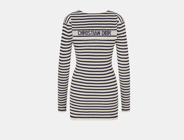 Dior o1w1db10925 444R30 Straight Midi Dress in White/Navy Blue Size M / US 6-8 / IT 42-44 - 2 Thumbnail