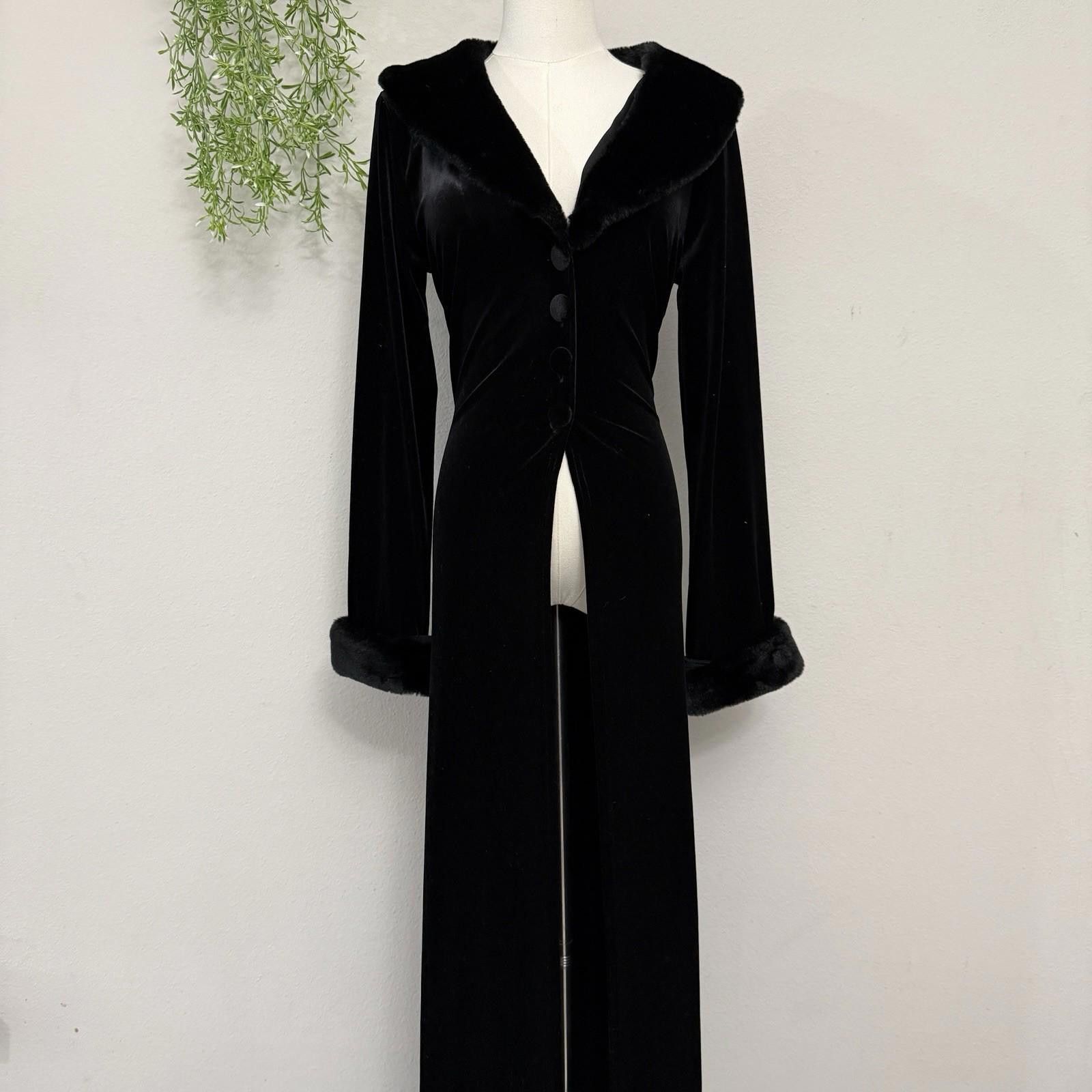 Designer Charlotte Russe velvet faux fur duster coat large Size L / US 10 / IT 46 - 2 Thumbnail