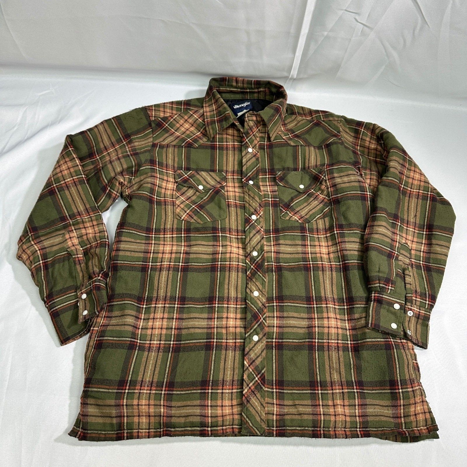 Wrangler Wrangler Men's Quilted Flannel Shirt Jacket Lined Green XL Size US XL / EU 56 / 4 - 1 Thumbnail