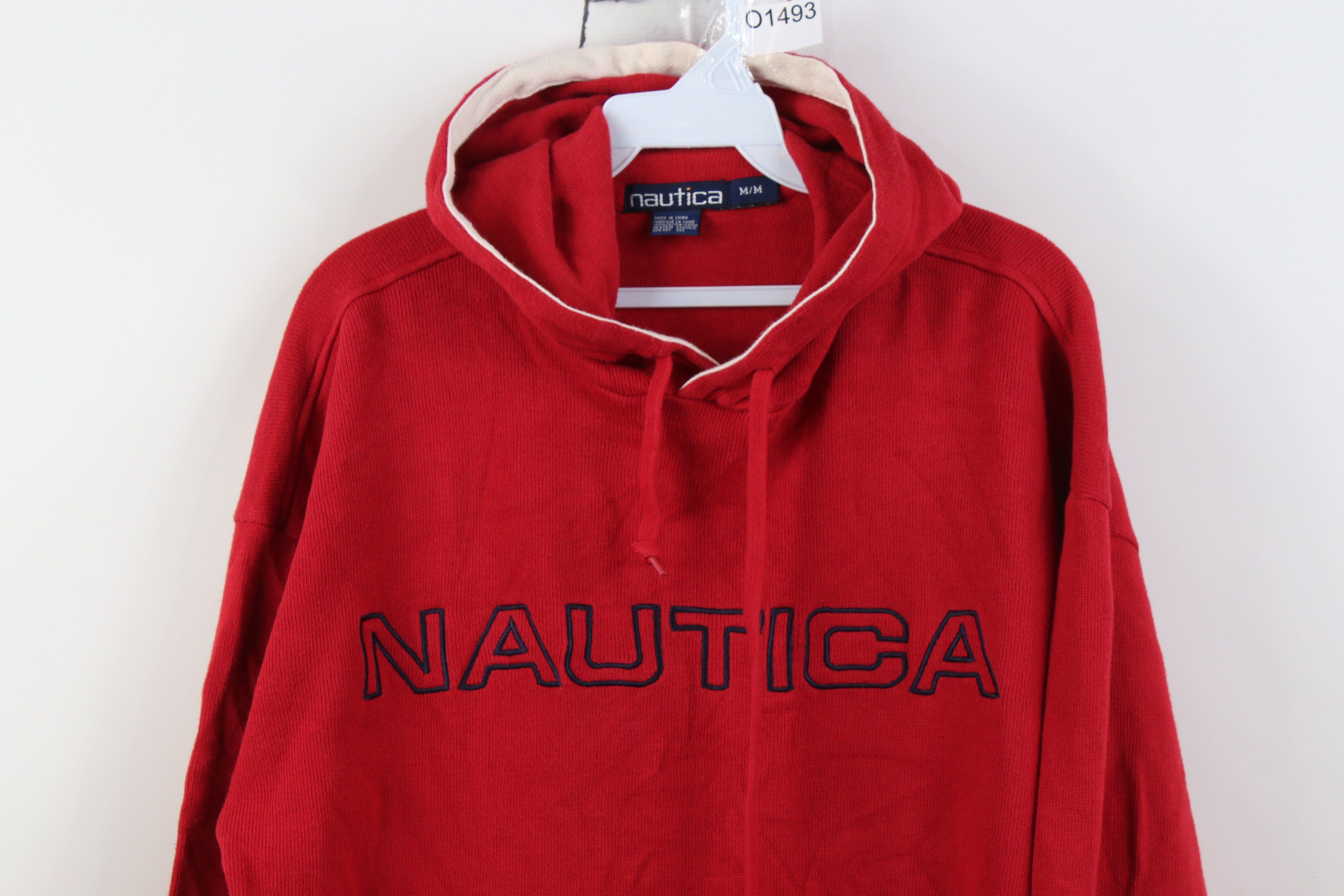 Nautica Vintage 90s Nautica Ribbed Knit Hoodie Sweater Red Cotton Size US M / EU 48-50 / 2 - 2 Thumbnail
