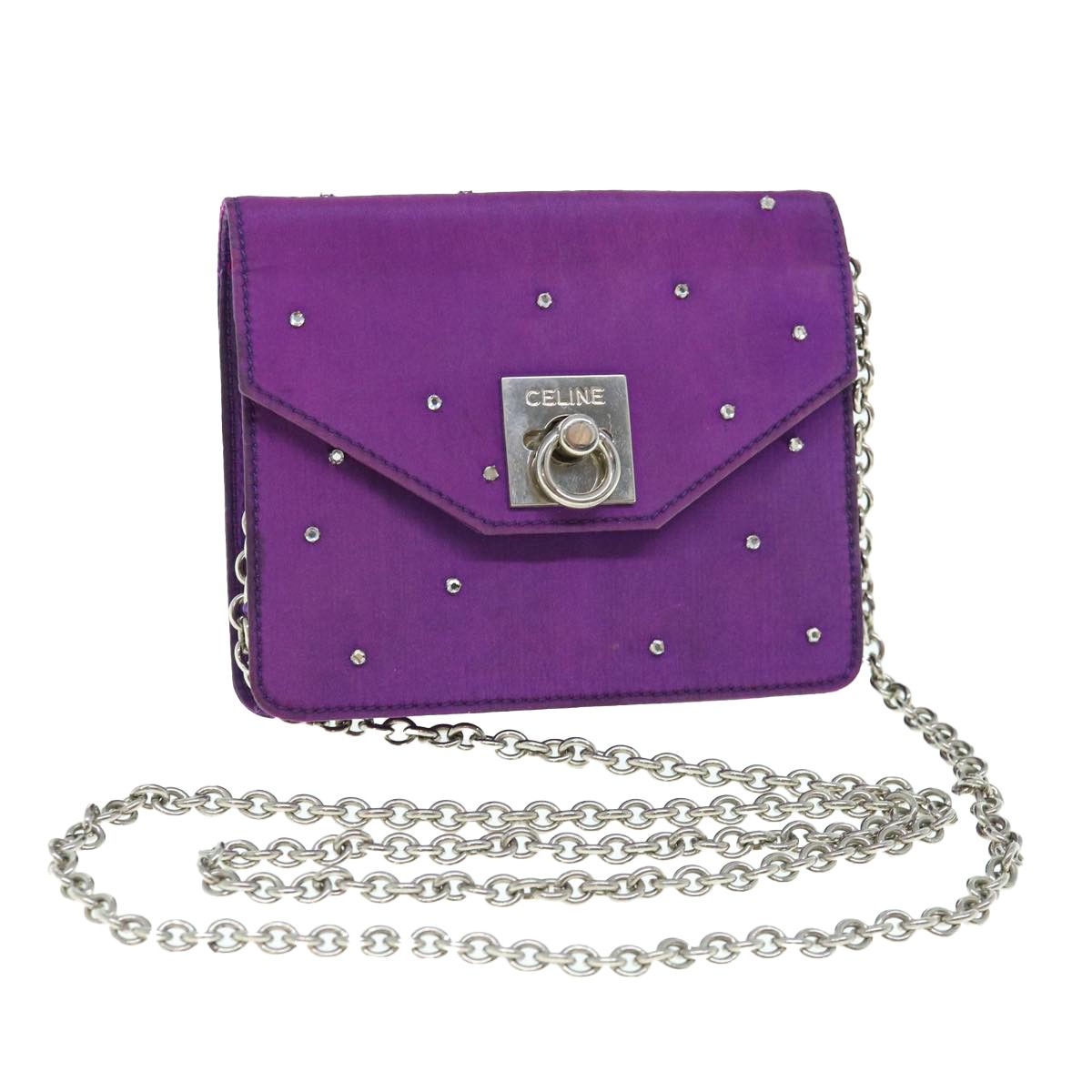 image of Celine Chain Pouch Satin Purple Auth 64134, Women's