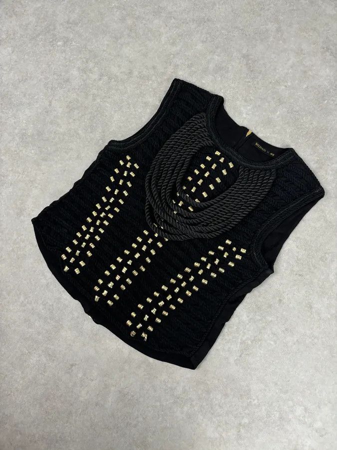 Balmain 2015 Balmain H&M Black Gold-Stud Tank Top Size S / US 4 / IT 40 - 9 Thumbnail