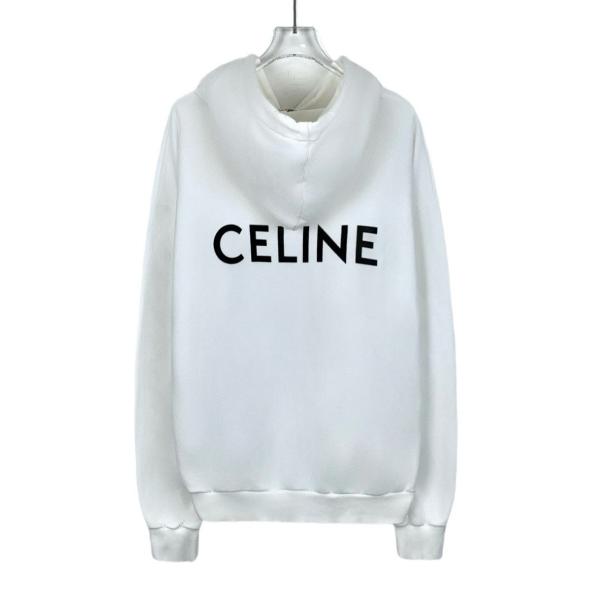 Celine Celine White Logo Printed Cotton Hooded Zip-Up Jacket K26WX Size L / US 10 / IT 46 - 2 Thumbnail