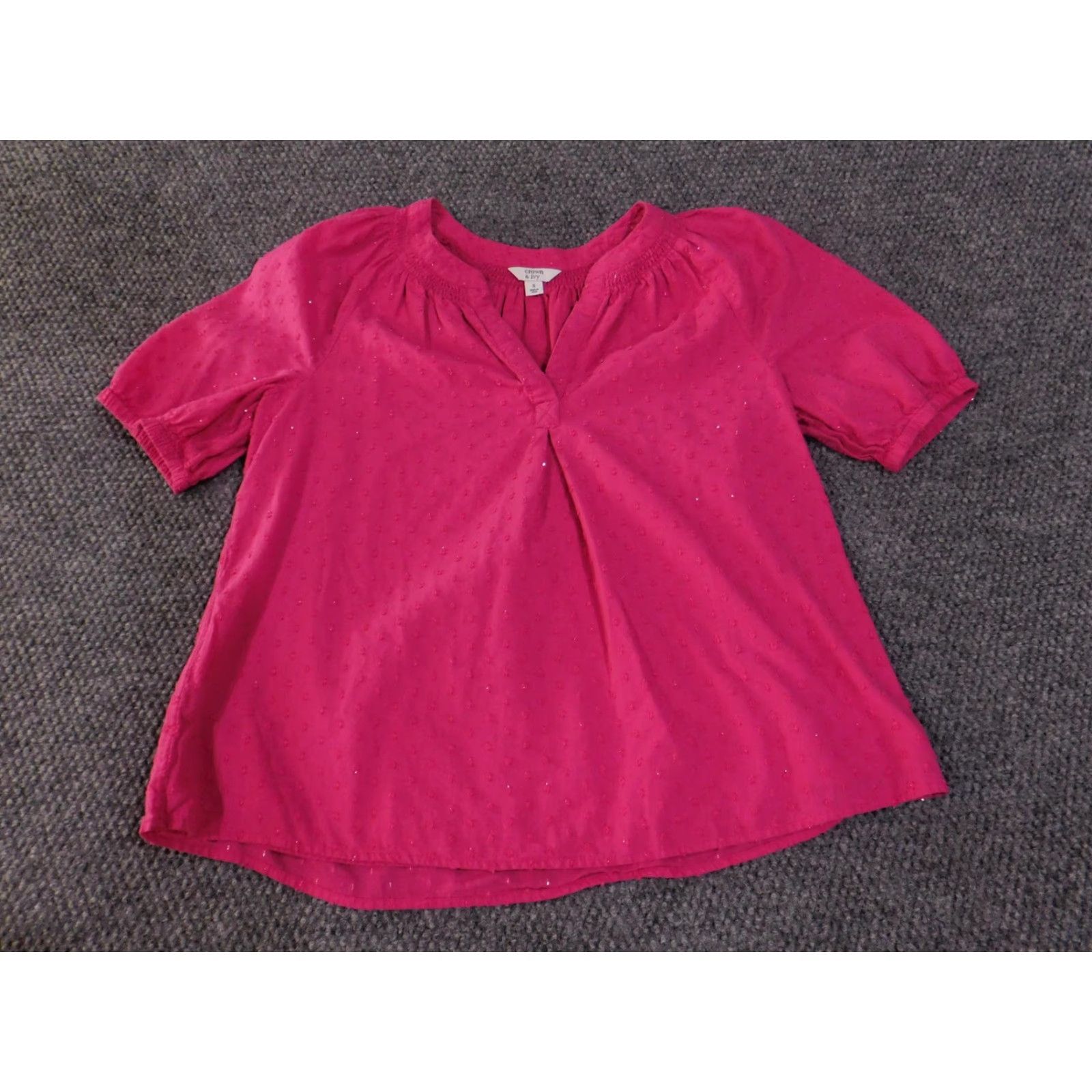 Vintage Crown & Ivy Blouse Womens Small Pink Swiss Dot Lined Short Sleeve Puff Sleeve V-Neck Embroidered Bodice Boho Peasant Size S / US 4 / IT 40 - 4 Thumbnail