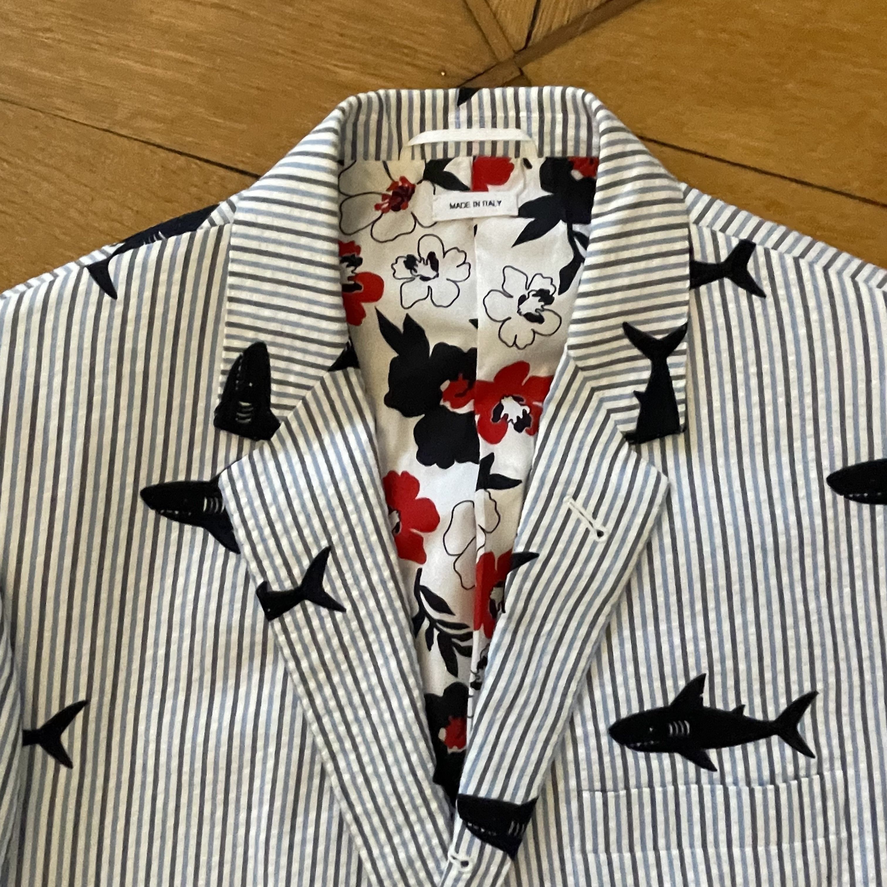 Thom Browne Thom Browne Seersucker Blazer with embroidered Sharks (NWT) Size 38R - 4 Thumbnail