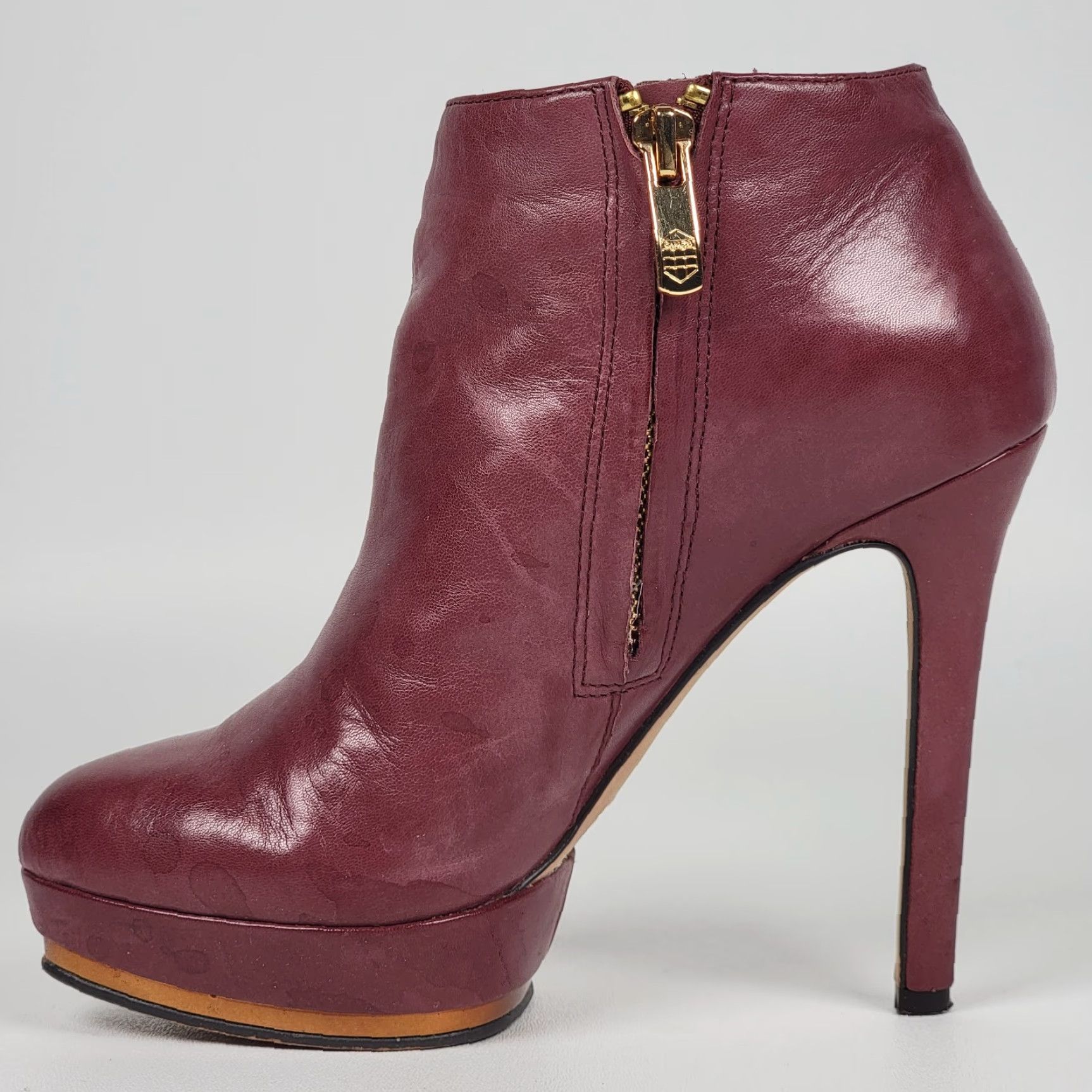 Vince Camuto Vince Camuto Dira Platform Stiletto Ankle Booties Leather Side Zip Women 4.5B Shoes Heel Platform Leather Upper Leather Lining Red-Brown Womens 4.5 B Size US 5 / IT 35 - 4 Thumbnail