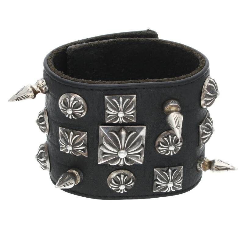 image of Chrome Hearts Spike Cross Ball Pyramid Studded Bracelet in Black, Men's