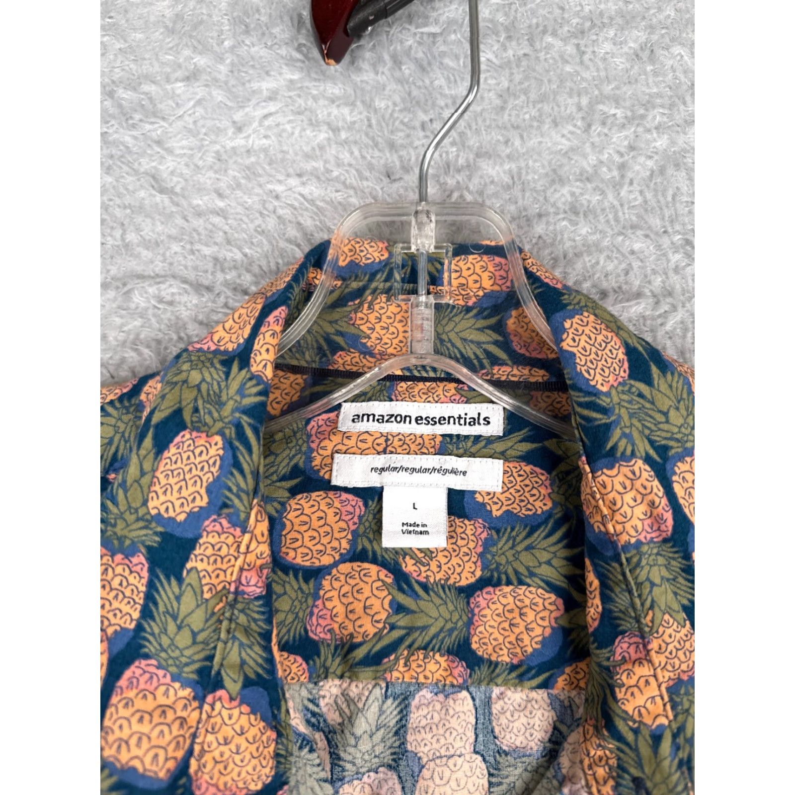 Essentials Amazon Essentials Shirt Men Large Blue Pineapple Print Cotton Short Sleeve Button-Up Hawaiian Luau Aloha Resort Vacation Mens Size US L / EU 52-54 / 3 - 7 Thumbnail