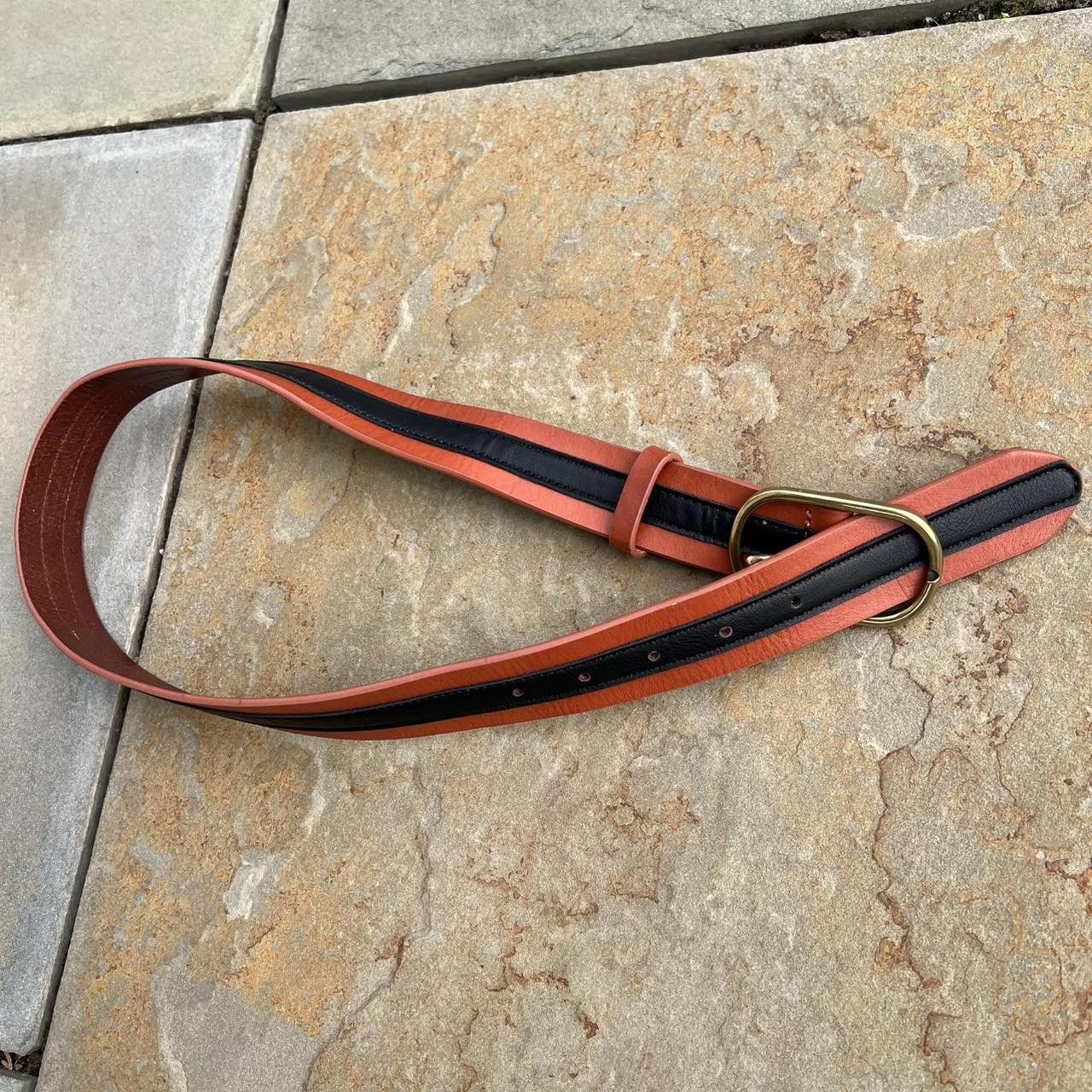 Other Y2K Brown w/ Black Strip Leather Belt Size ONE SIZE - 1 Thumbnail