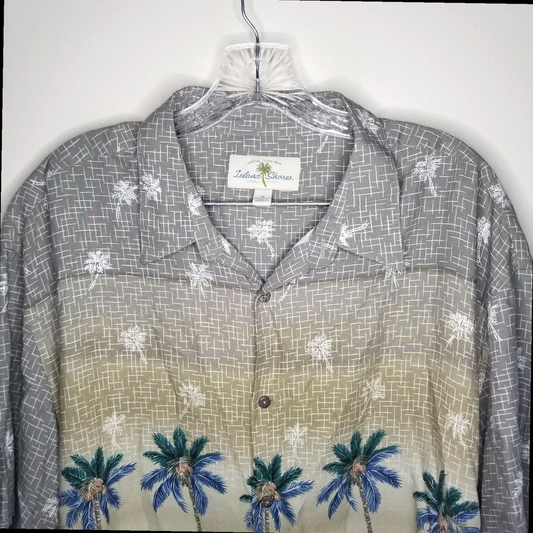 Vintage Hawaiian Island Shores Mens Short Sleeve Button Up Shirt XL Beige Palm Tree Size US 36 / EU 52 - 3 Thumbnail