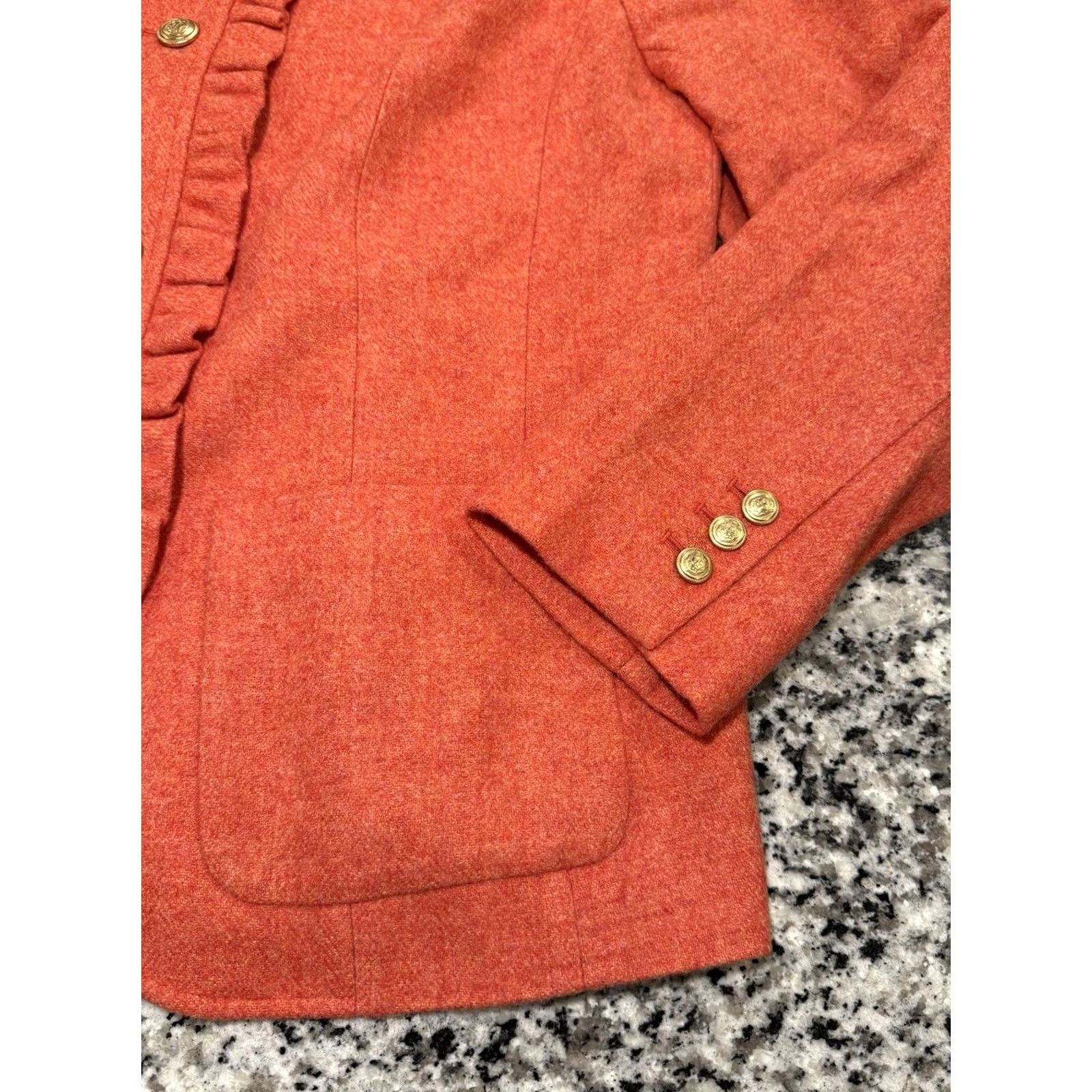 Talbots Talbots Orange Jacket Ruffled Collar Gold Button Long Sleeve Size 12W Women Size XL / US 12-14 / IT 48-50 - 5 Thumbnail