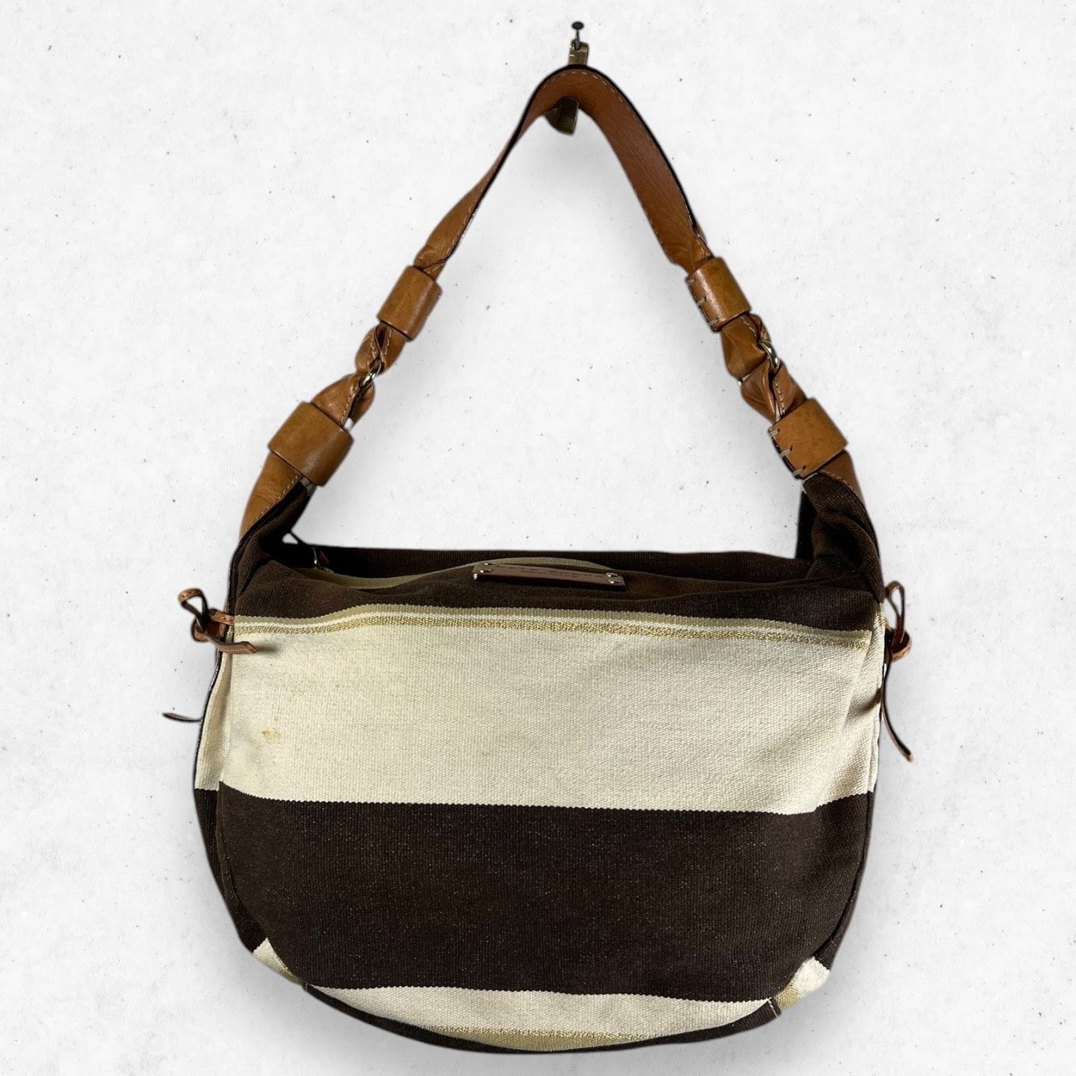 Kate Spade Kate Spade Striped Canvas Leather Trim Hobo Shoulder Bag Size ONE SIZE - 1 Thumbnail