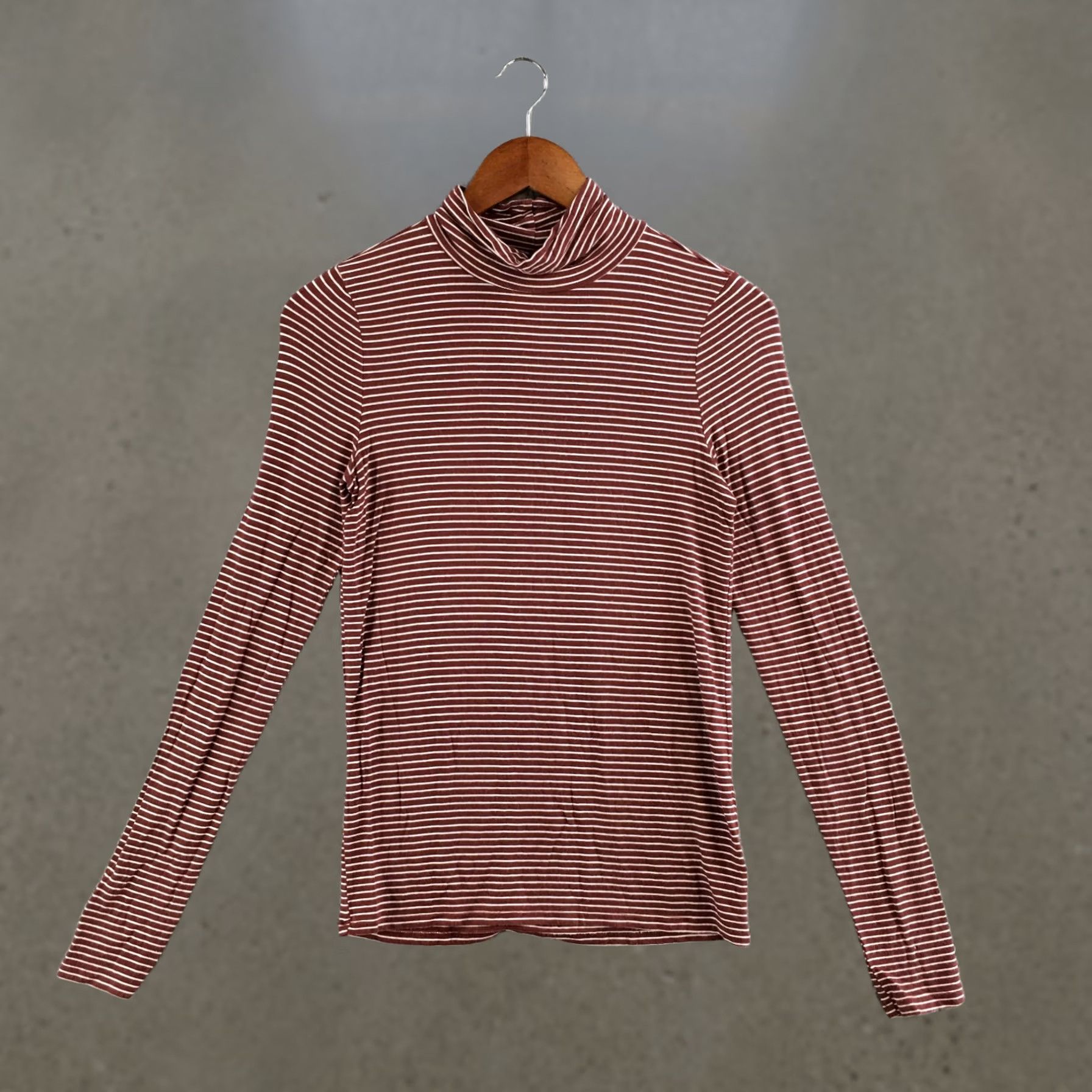 American Eagle Outfitters American Eagle Outfitters Turtleneck Top Womens S Brown Striped Long Sleeve Pullover Casual Size S / US 4 / IT 40 - 1 Thumbnail