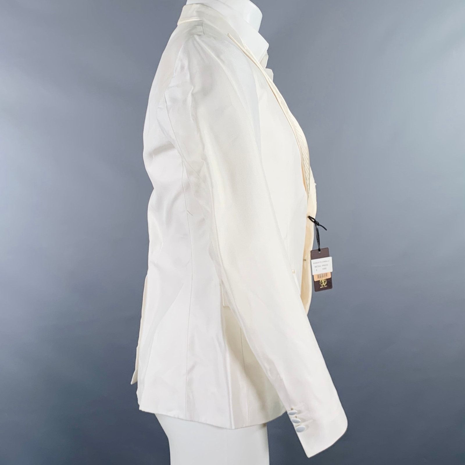 Just Cavalli Size 38 White Beige Sequined Peak Lapel Sport Coat Size 38R - 3 Thumbnail