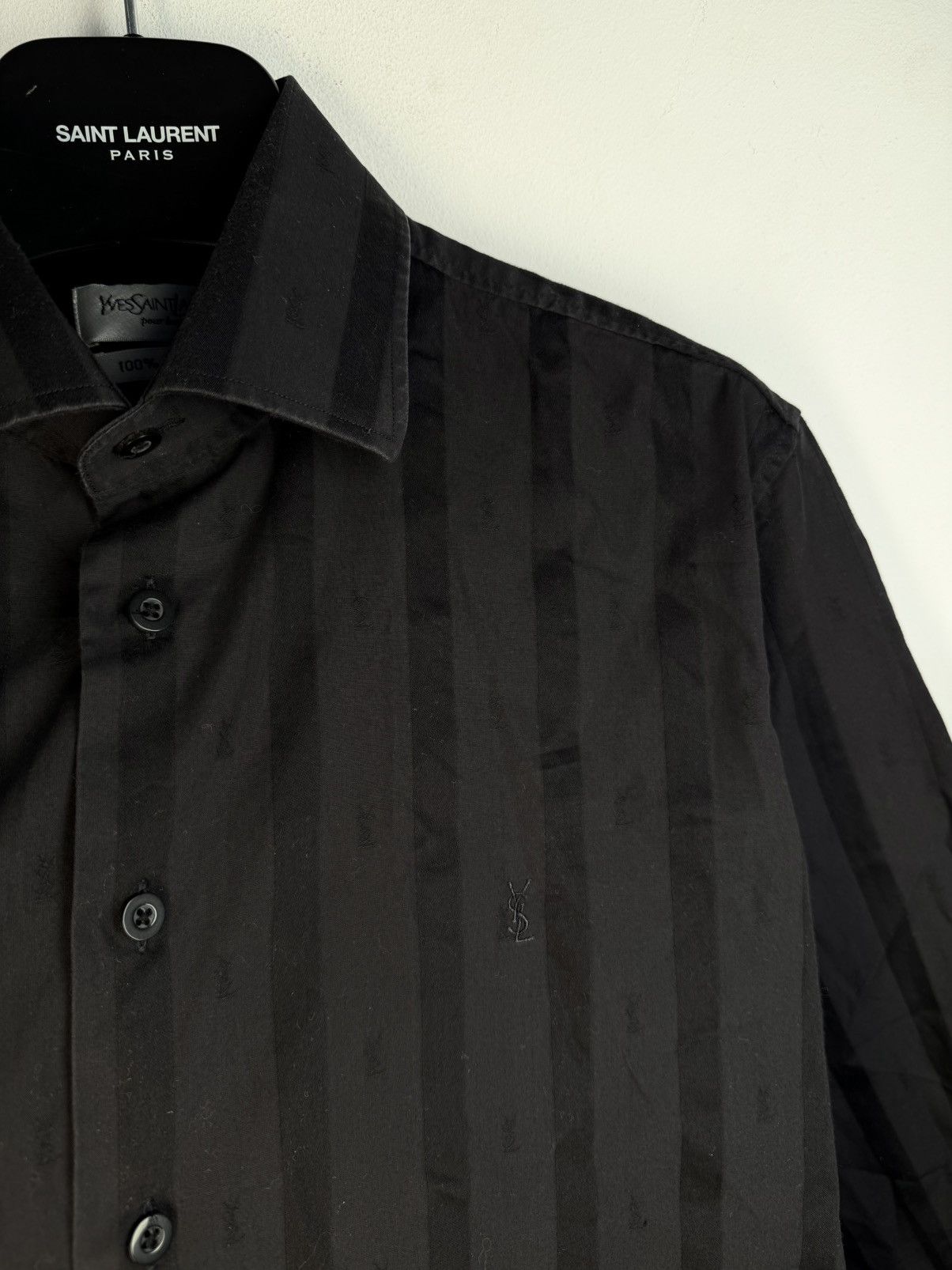 Yves Saint Laurent Monogram YSL Shirt Black Longsleeve Button Up Dress Collar Size US M / EU 48-50 / 2 - 3 Thumbnail