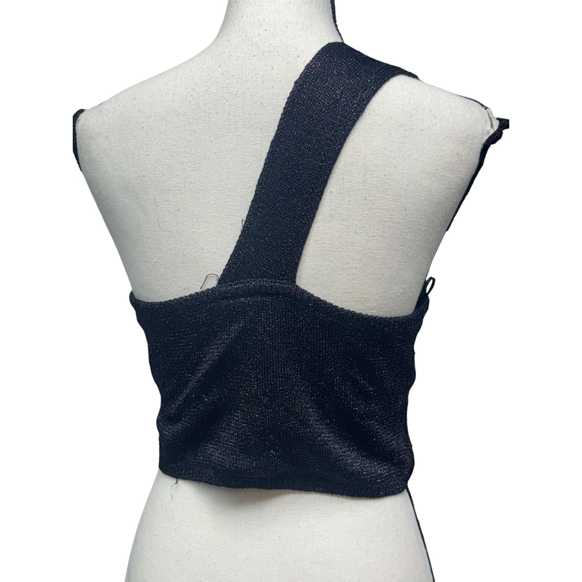 Diane von Furstenberg House of Harlow 1960 Black Metallic Knit Lurex Crop Top, Bla Size M / US 6-8 / IT 42-44 - 6 Thumbnail