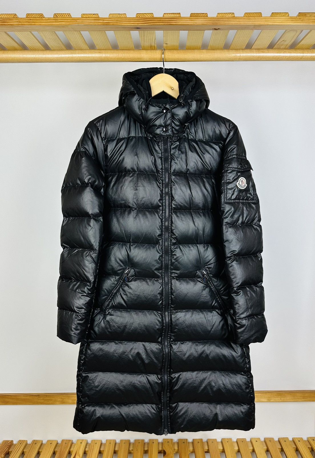 Luxury × Moncler × Vintage Black Moncler Moka Long Hooded Dawn Puffer ...
