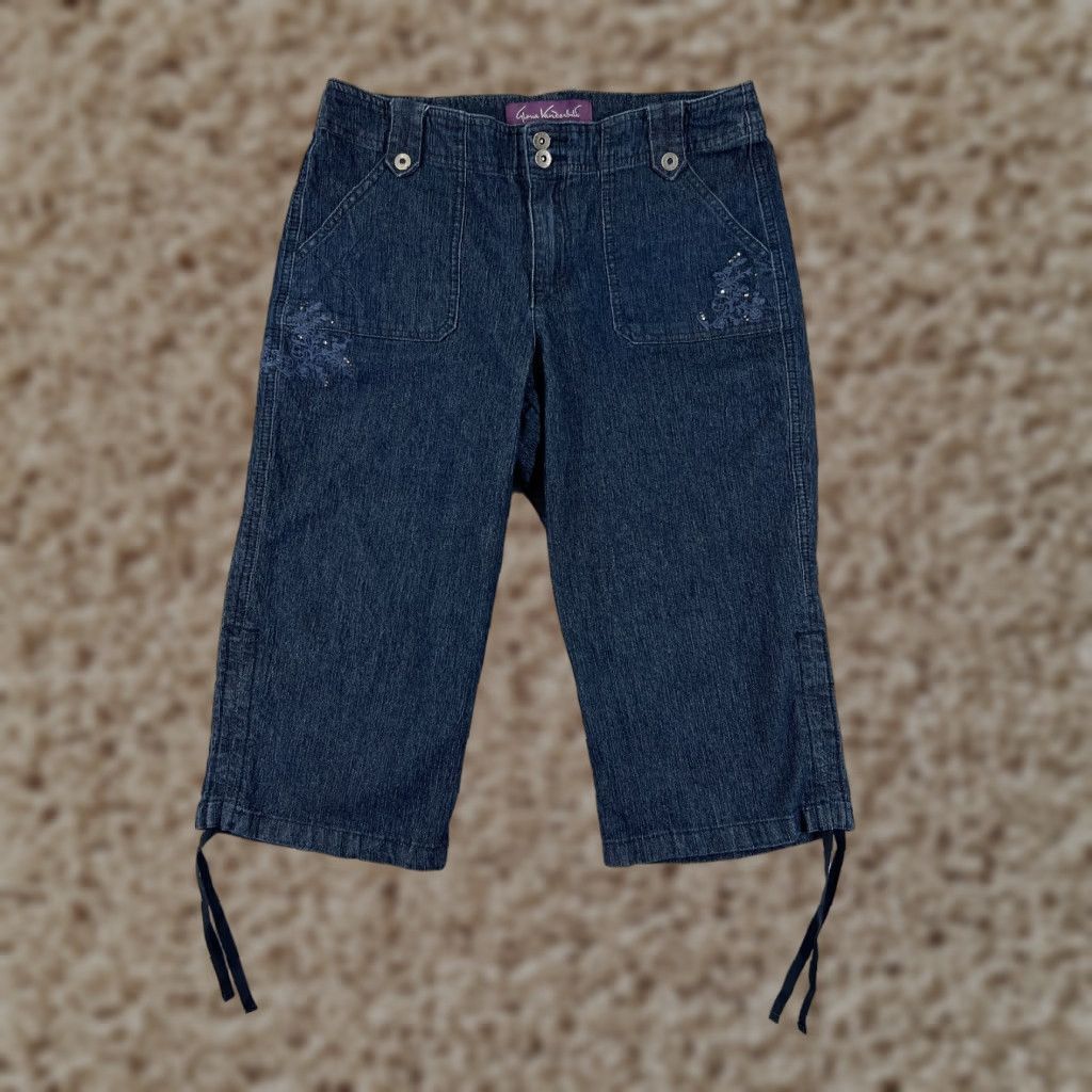 Vintage Buckle Shorts Womens 29 Blue Denim Capri Distressed Stretch 5-Pocket Casual Womens Size 29" - 1 Thumbnail