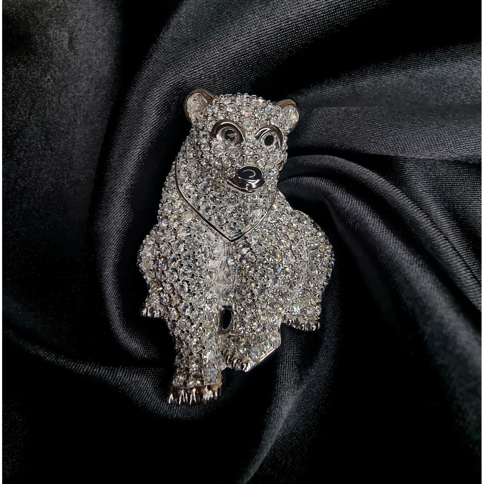 Swarovski Swarovski Swan Signed Silver Tone Clear Crystals Black Eyes Size ONE SIZE - 1 Thumbnail