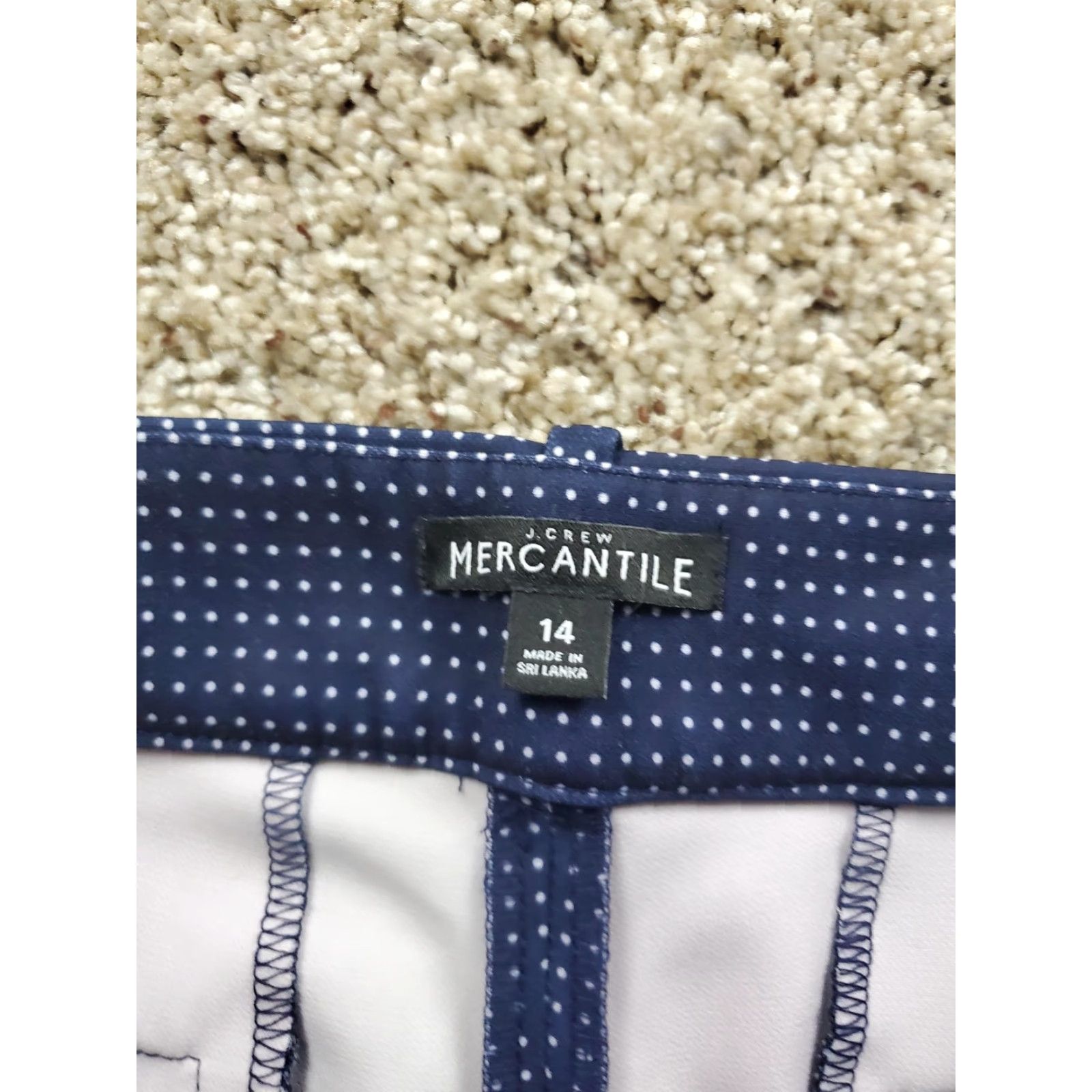 J.Crew J.Crew Mercantile Pants Womens 14 Navy Blue Polka Dot Stretch Slim Fit Pants Size 36" / US 14 / IT 50 - 3 Thumbnail