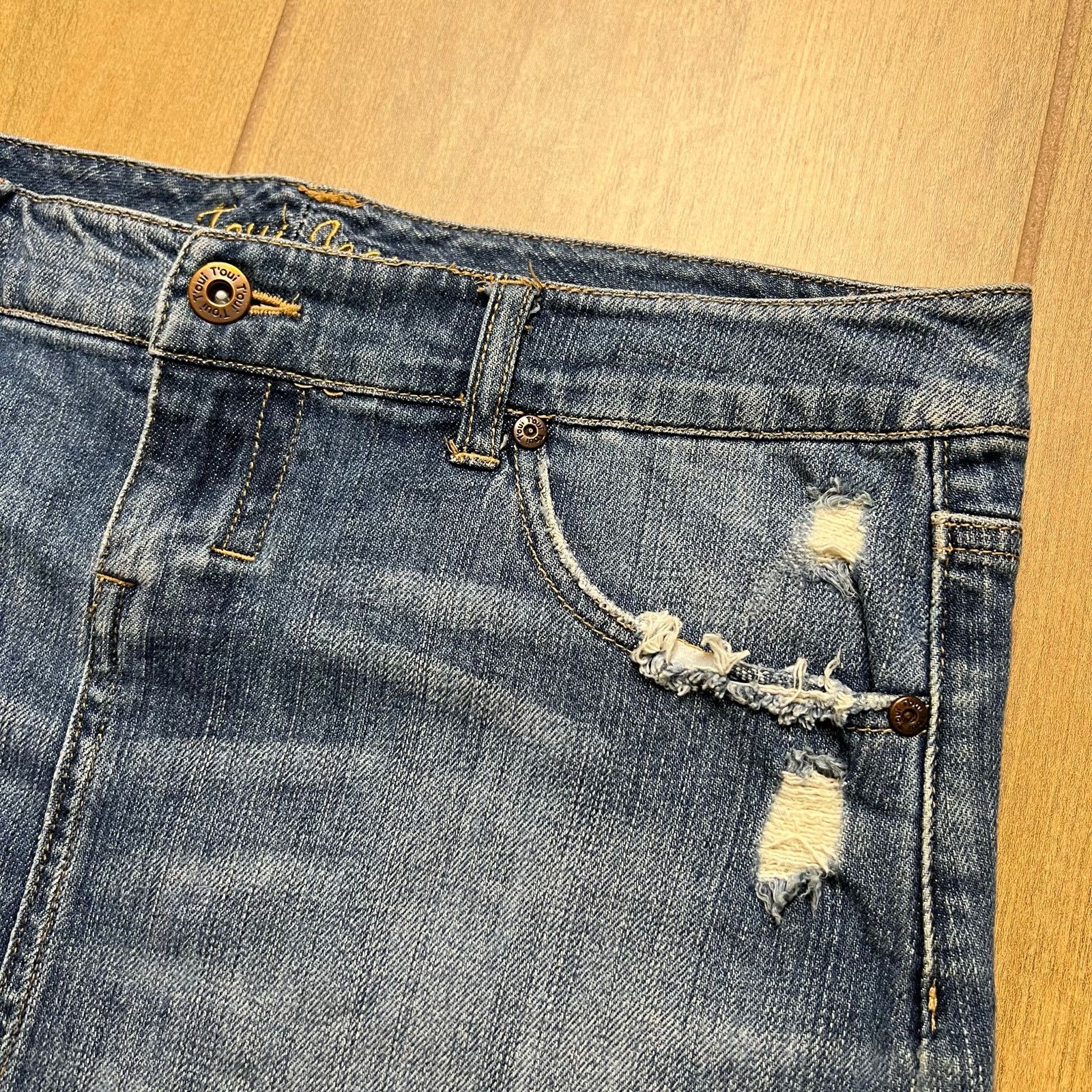 Vintage Y2K Blue Washed Distressed Mini Denim Skirt Ladies Sz 11 Size 32" / US 10 / IT 46 - 10 Thumbnail