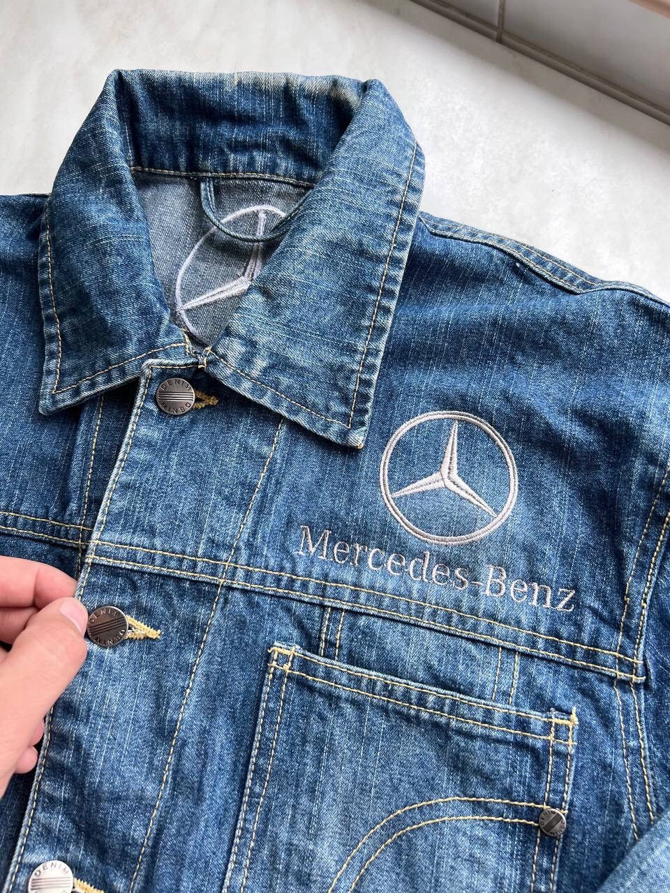 Mercedes-Benz × Vintage Vintage 90s Mercedes Benz Blue Denim Jacket Logo Y2K Racing Size US M / EU 48-50 / 2 - 4 Thumbnail