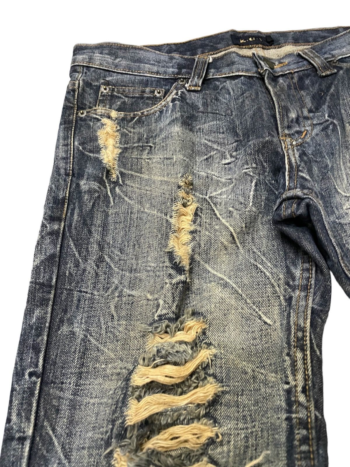 Japanese Brand × LOWBOX × Vintage KUI Japan Distressed Claw Mark Honeycomb Flared Jeans Size US 34 / EU 50 - 15 Thumbnail