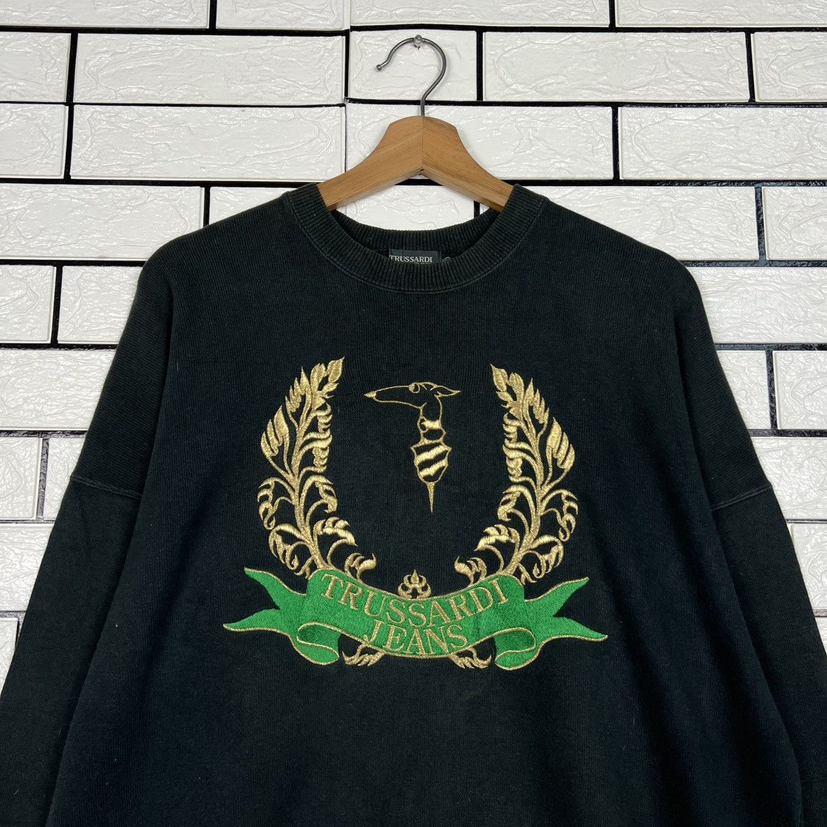 Trussardi 90's TRUSSARDI Embroidered Big Logo Sweatshirt #4014-C183 Size US M / EU 48-50 / 2 - 2 Thumbnail