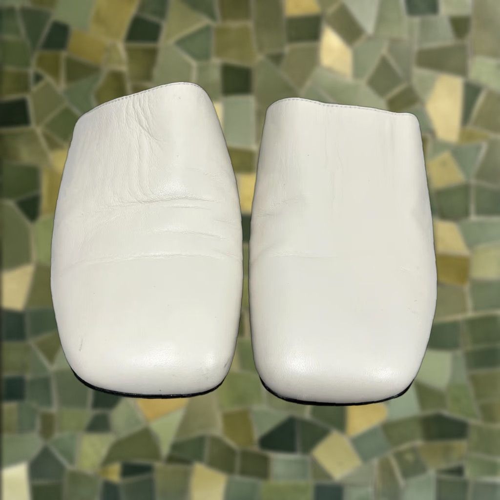 Frame Women's White Leather Flat Sandals Size 8 Square Toe Casual Mule Shoes Leather Slip On Womens