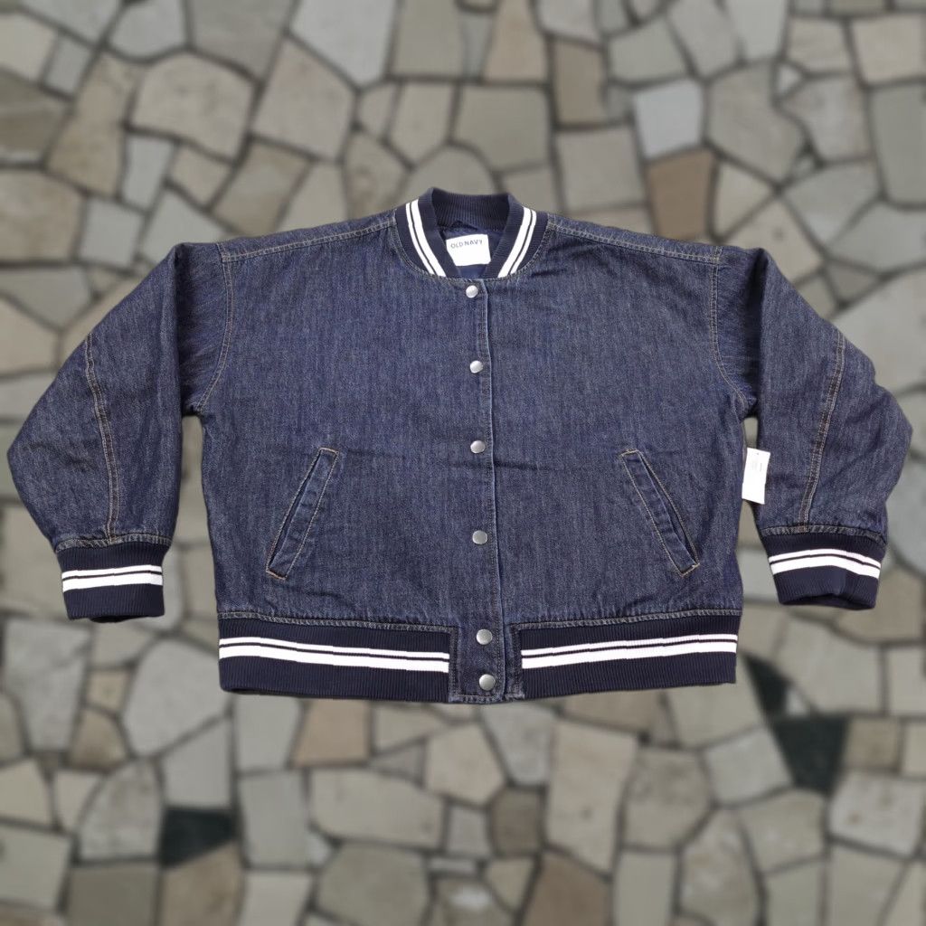 Old Navy Old Navy Jacket Large Blue Denim Bomber Lined Pockets Zipper Womens Size L / US 10 / IT 46 - 1 Thumbnail