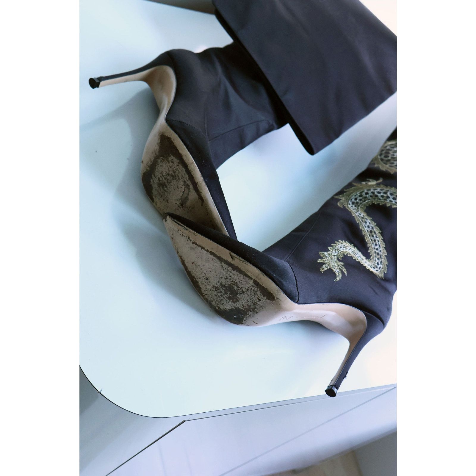 Gianvito Rossi Gianvito Rossi Embroidered Dragon Cuissard Boots Size US 8.5 / IT 38.5 - 8 Thumbnail