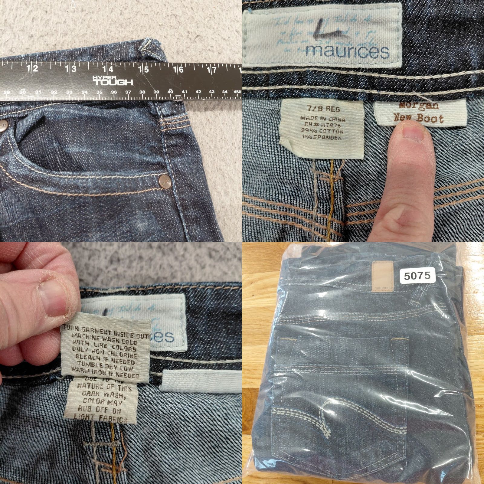 Vintage Maurices Jeans Womens 7/8 Reg Blue Denim Morgan BootCut Whiskered Embroidered Jeans Size 28" / US 6 / IT 42 - 8 Thumbnail