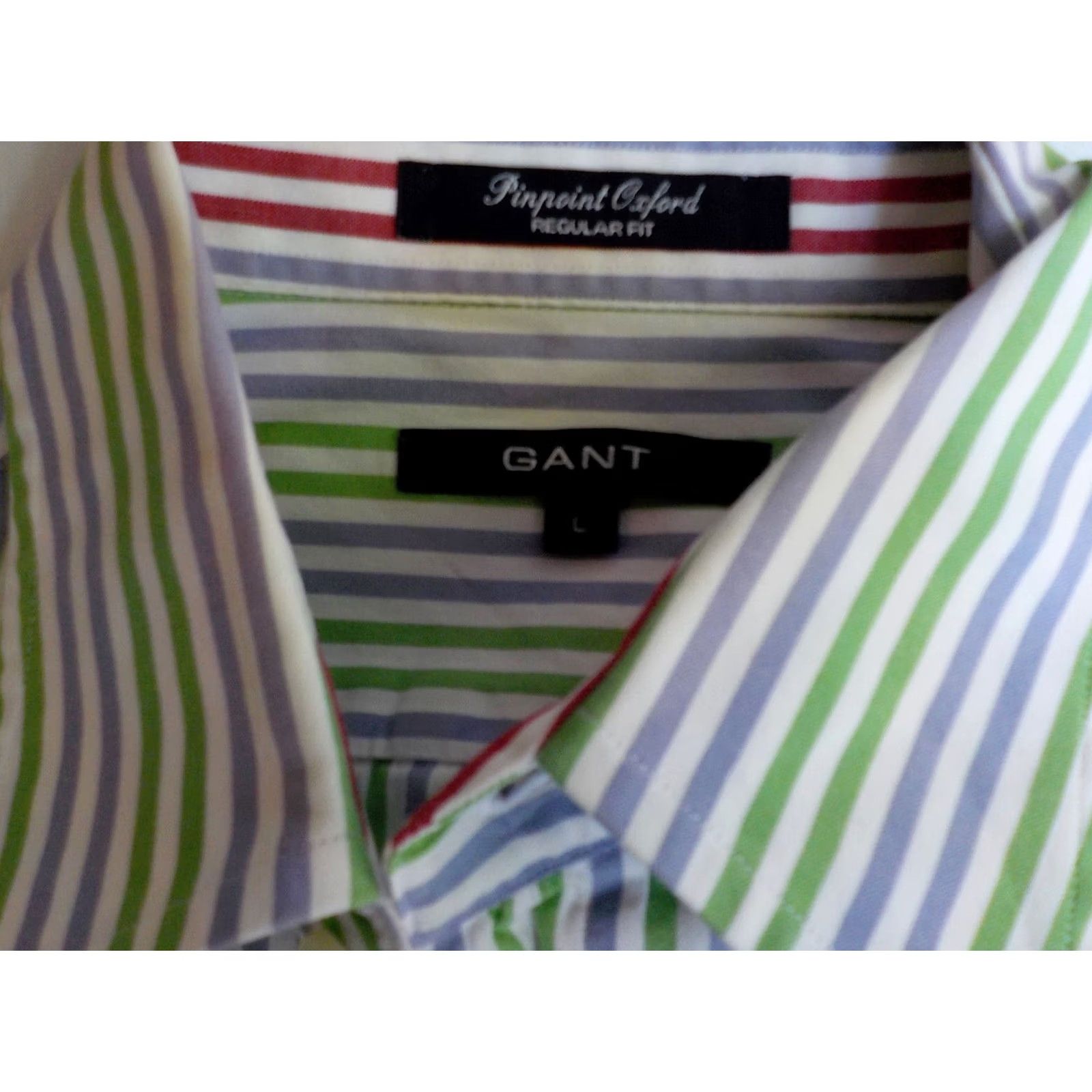 Gant VINTAGE GANT Pinpoint Oxford Button-Down Shirt Green Lilac White Stripe Flip Cuff Regular Adult Large Slim? (No extra words) Size US L / EU 52-54 / 3 - 5 Thumbnail