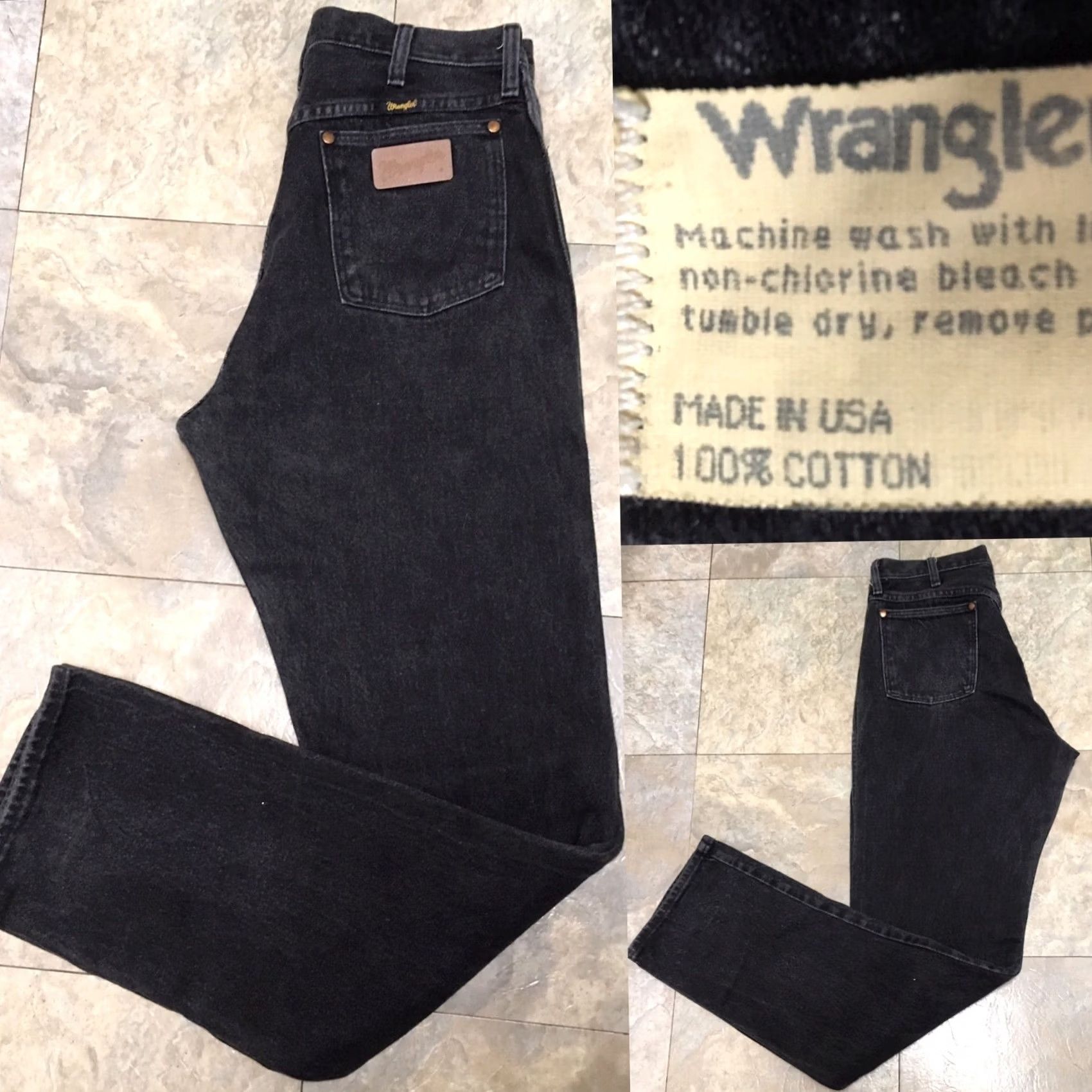 Wrangler VINTAGE Wrangler Jeans High Waist Made In USA Black/Faded Black Sz 13 X 34 32" Waist Womens Jeans Straight Leg USA 1980s 90s Size 34" / US 12 / IT 48 - 2 Thumbnail