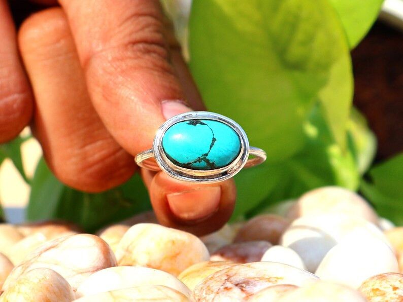 Handmade Turquoise Ring, Handmade Sterling Silver Green Gemstone Ring Size ONE SIZE - 5 Thumbnail